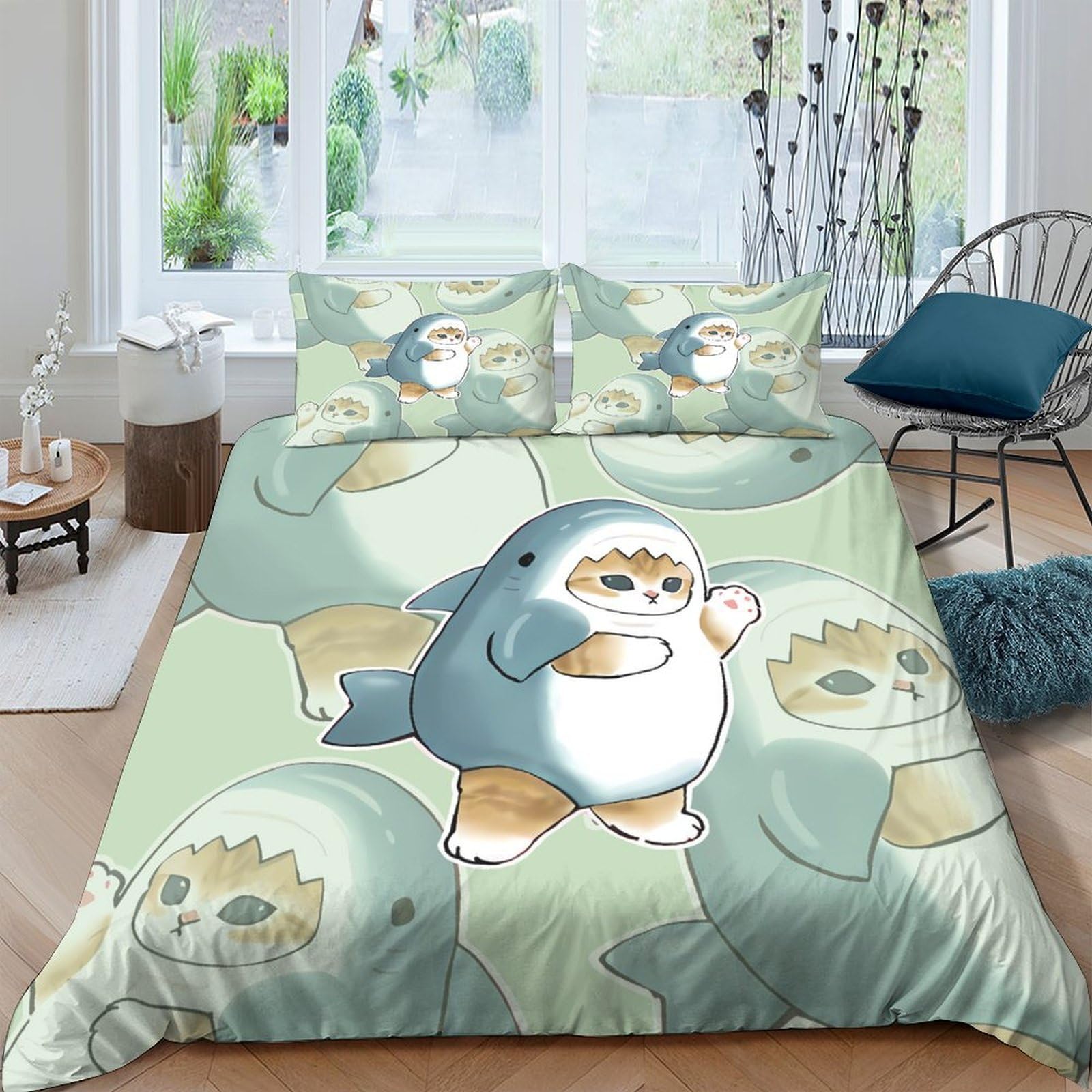 Ctjqhvkz Style-2 3D Printed Cartoon Animal Fitted Sheet Microfiber Soft Non-Slip Shark Sloth Mattress Cover For Bedroom Dorm Decorative Single（135X200cm）
