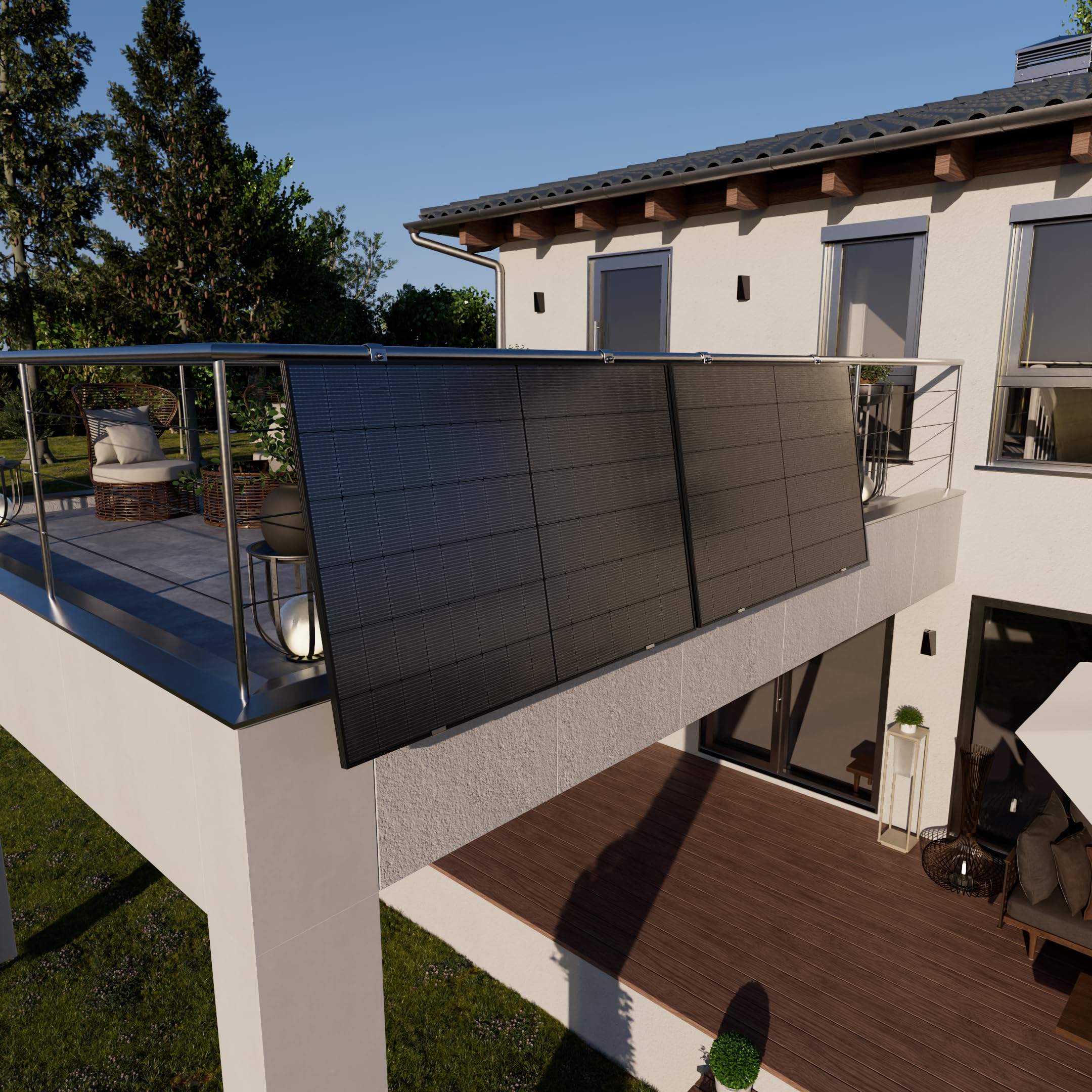 Kleines Kraftwerk 1000W Balkonkraftwerk XL Gitterbalkon-Halterung – 800W Wechselrichter mit WiFi & Bluetooth, 2×500W bifaziale Solarmodule, 5 m Kabel – Solaranlage Balkon
