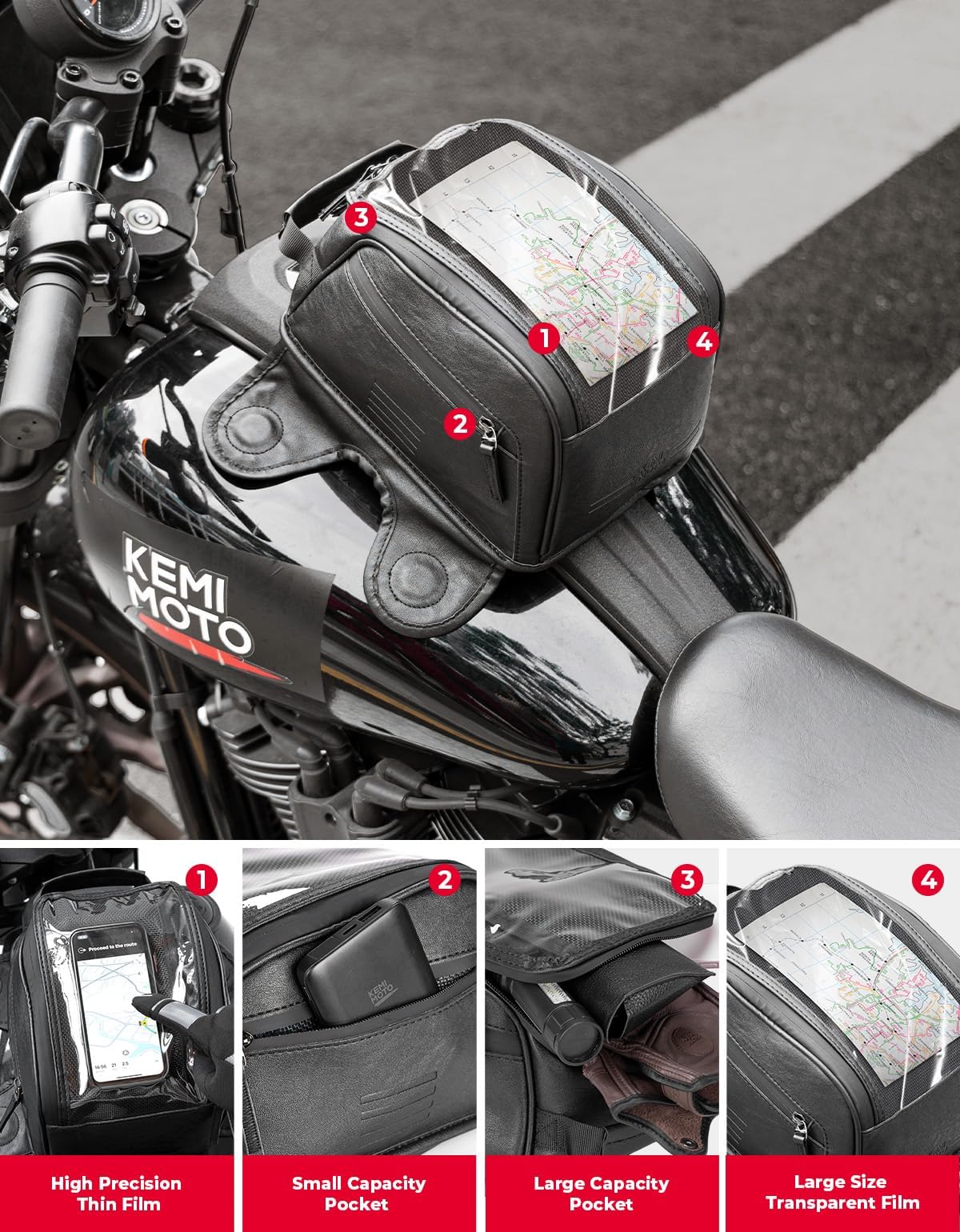KEMIMOTO Borsa da serbatoio per moto, 7 l, magnetica, colore nero