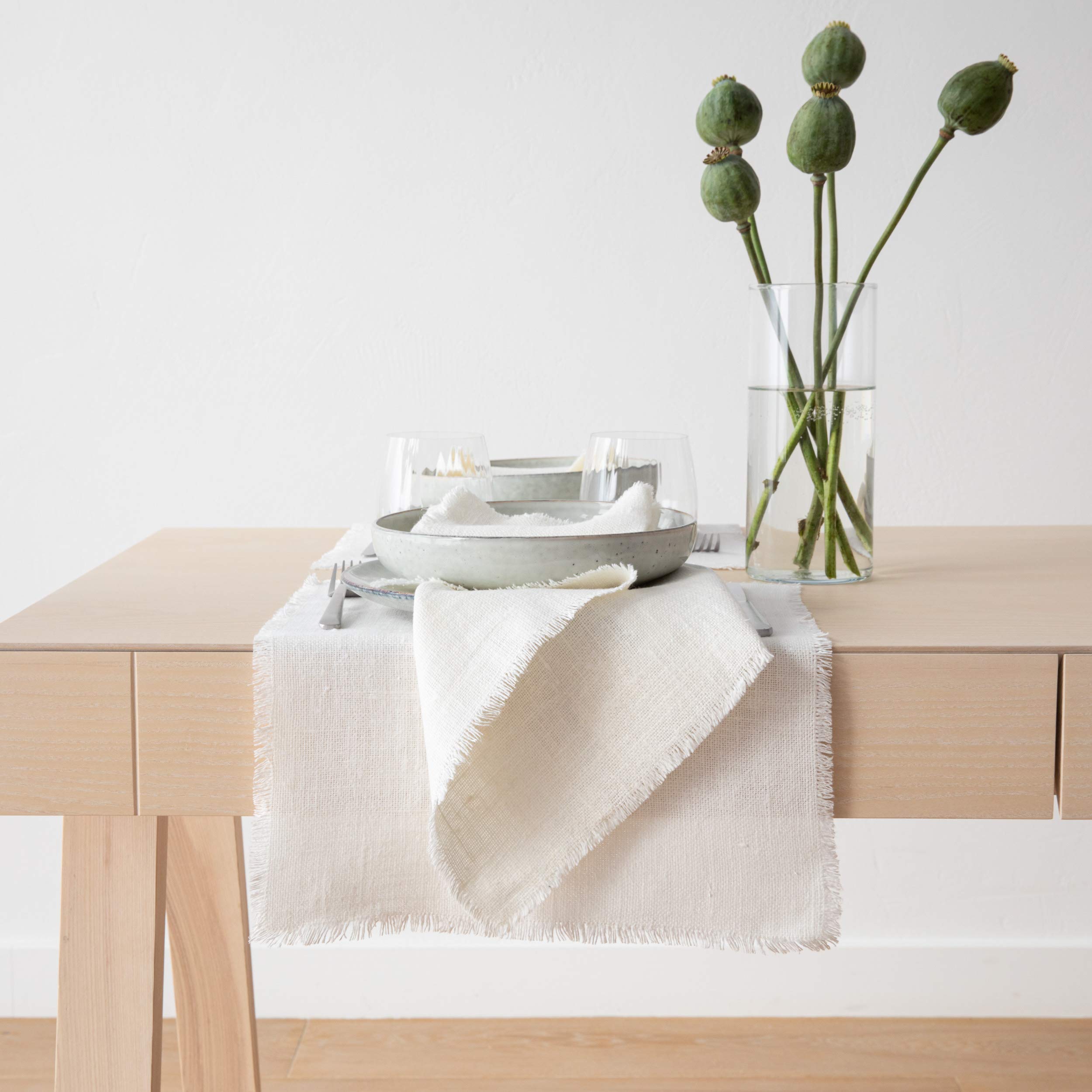 LinenMe Chemin de Table, Collection Rustic, 45x250cm, Blanc cassé