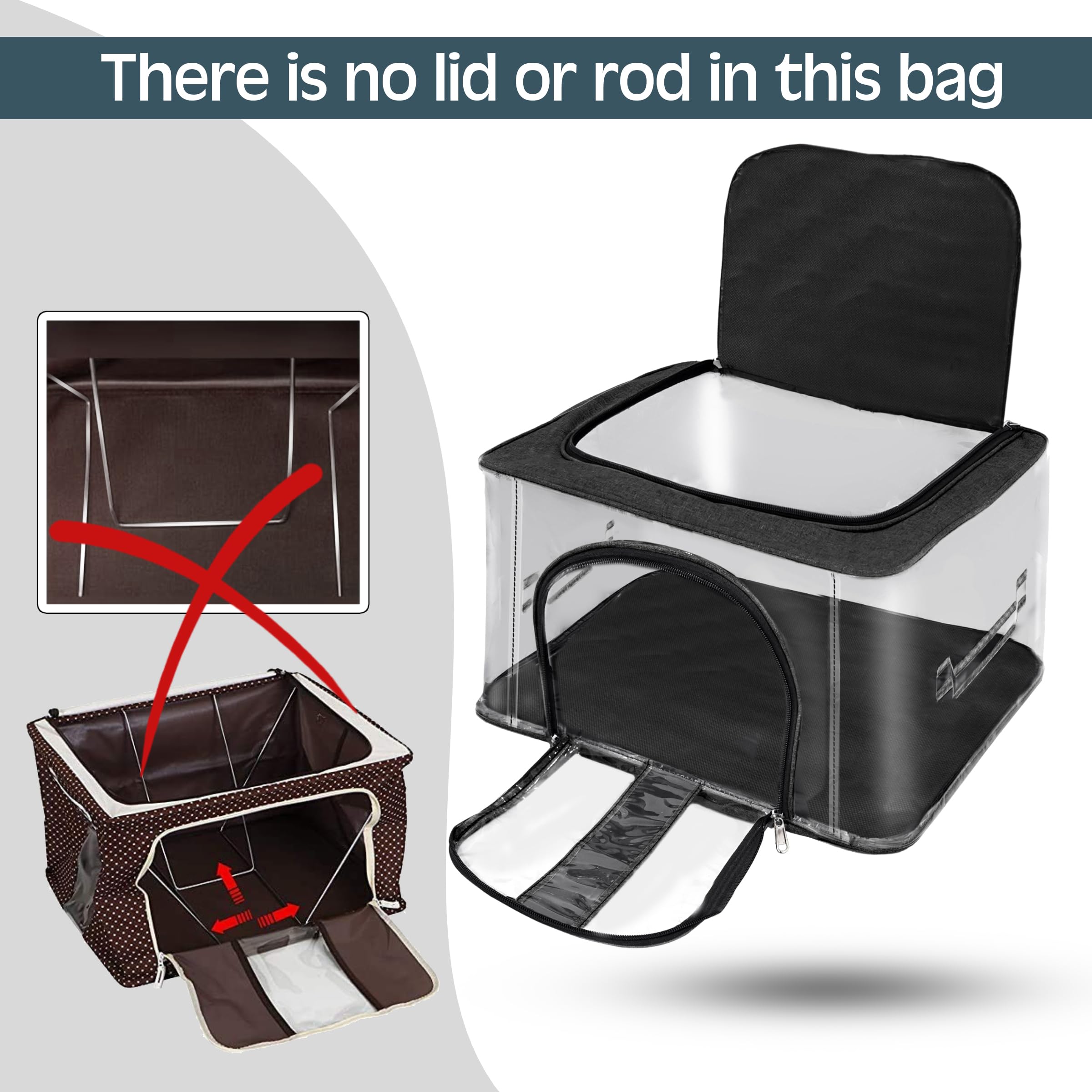 Storite Aufbewahrungsbox aus Nylon, 33 l, PVC, transparent, feuchtigkeitsbeständig, für Kleidung, Schrank, Kleiderschrank, Organizer, Saree-Taschen für Kleidung, mit Tragegriff, Schwarz, 44 x 31 x 24