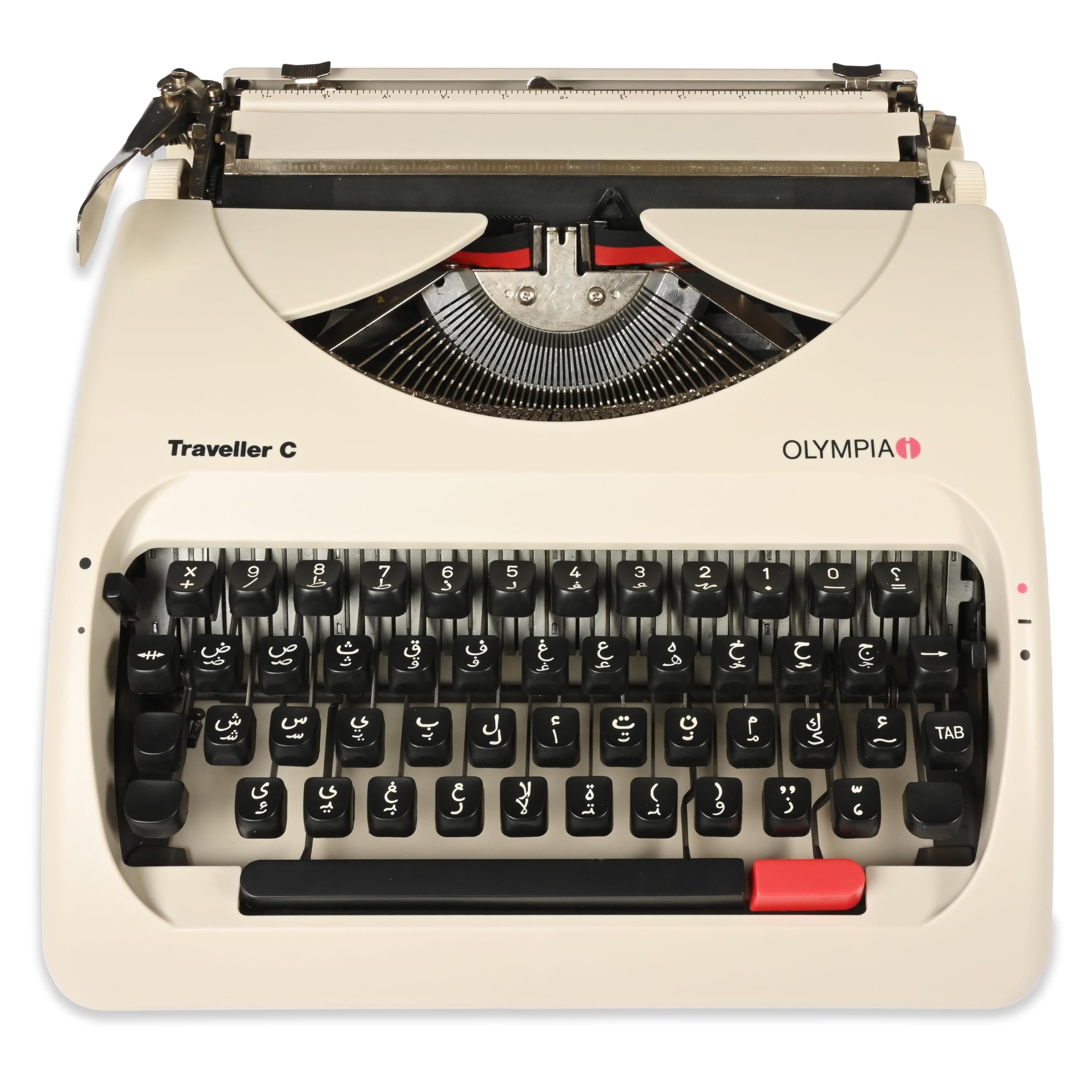 OLYMPIA® Manual Traveler C Typewriter, Arabic Language, Size: 320x285x90mm, Portable with Cover, White Color-OLTYTRA/AR