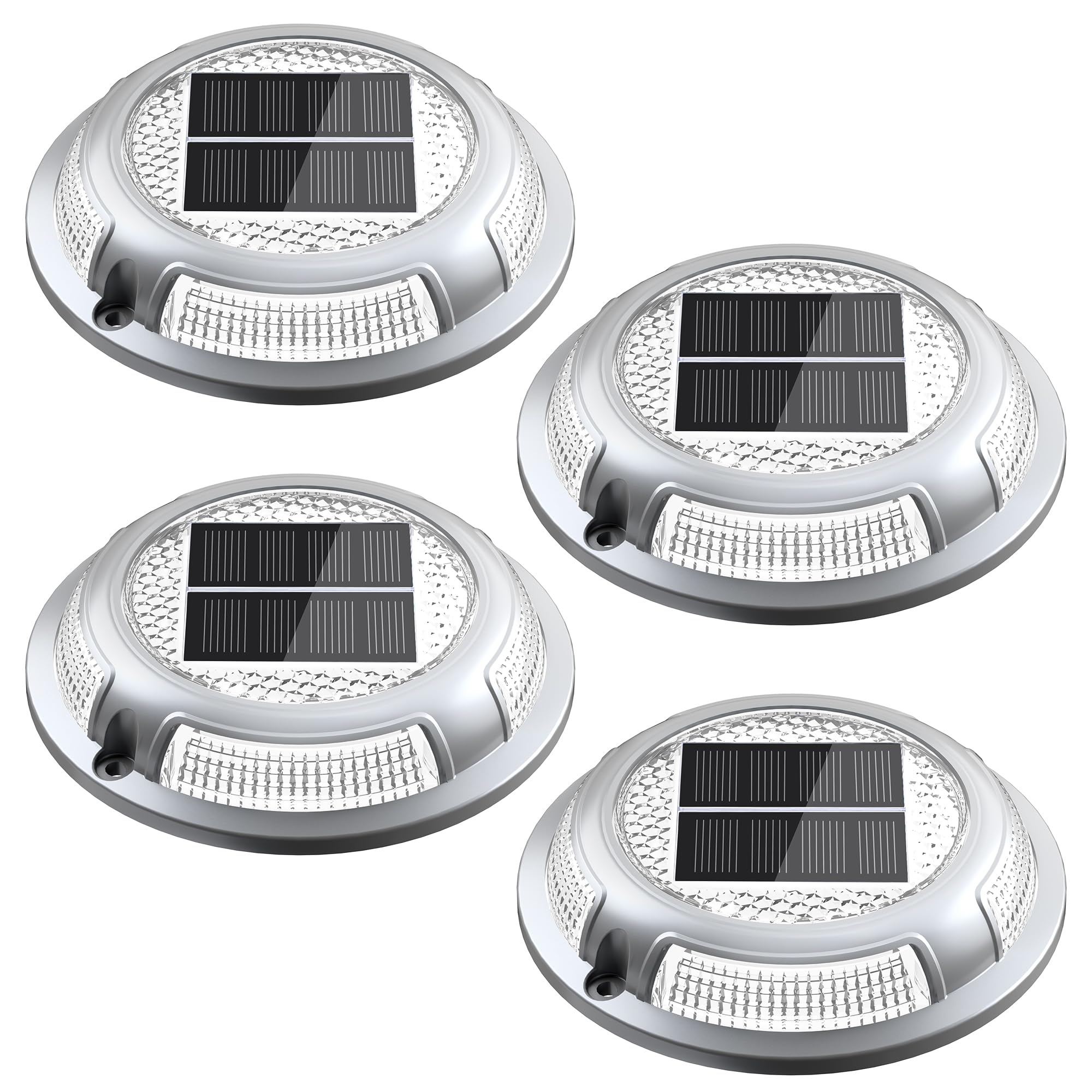 Solar Driveway Lights, 4 Pack Heavy Duty Driveway Lights Solar Powered 2 Color Mode (Cool/Warm White) IP68 Waterproof Outdoor Solar Deck Lights with Ground Stake for Pathway Garden Yard Walkway Dock