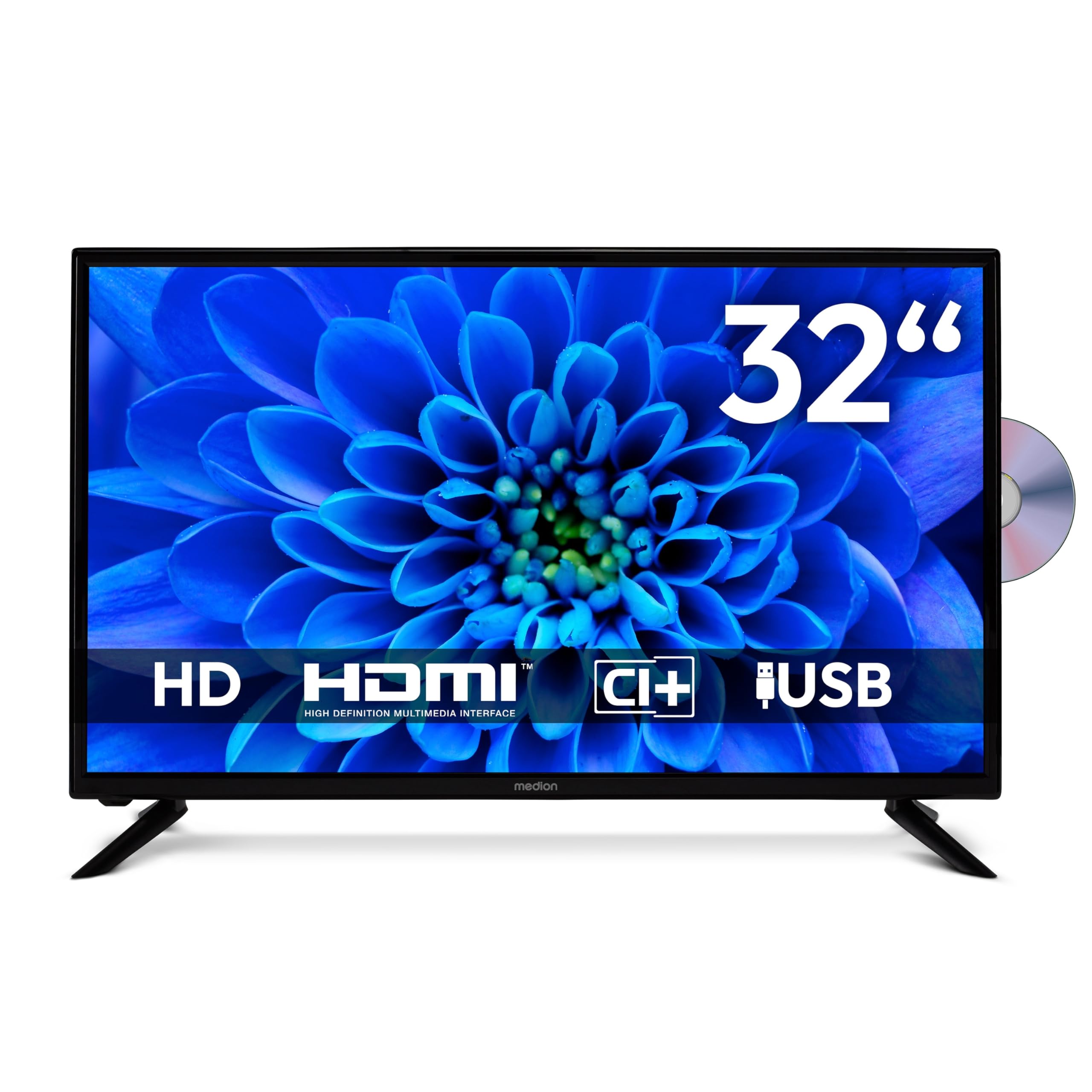 MEDION 80 cm (32 Zoll) HD Fernseher (integrierter DVD-Player, Triple Tuner Receiver DVB-T2 DVB-C DVB-S2, 2 x HDMI, USB, Kopfhöreranschluss, AV in, Mediaplayer, CI+, MD 832001)