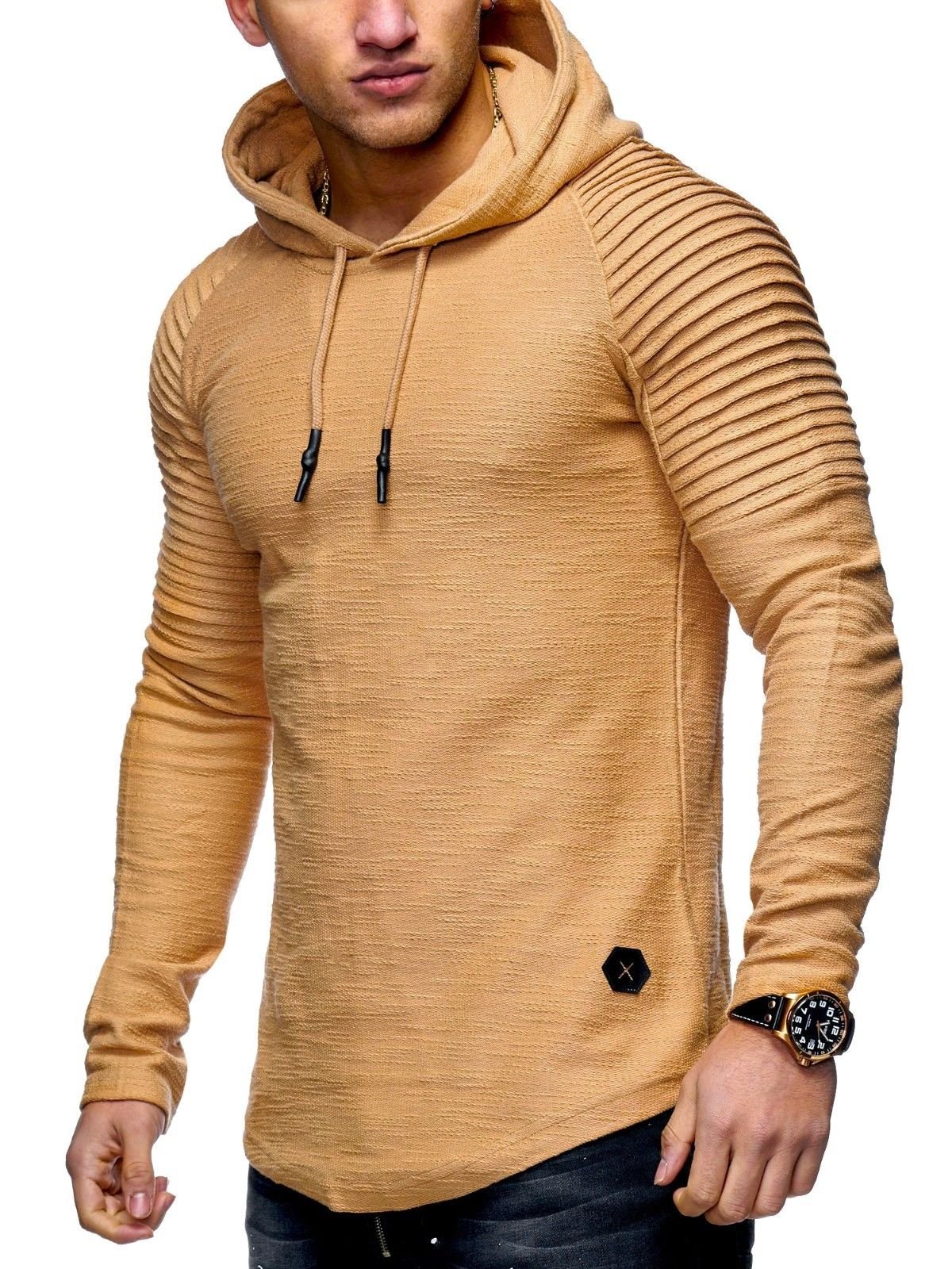 Men's Sweater Jumper Hoodie Sweatshirt Pullover Longsleeve Tops MT-7421 (Beige,L)