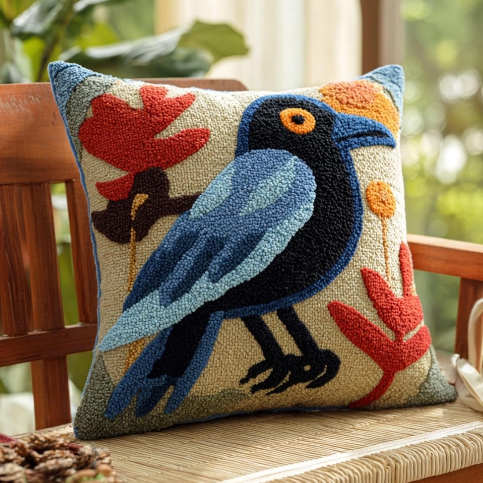 AxiangziK Latch Hook Cushion Kit 17x17in,Crow
