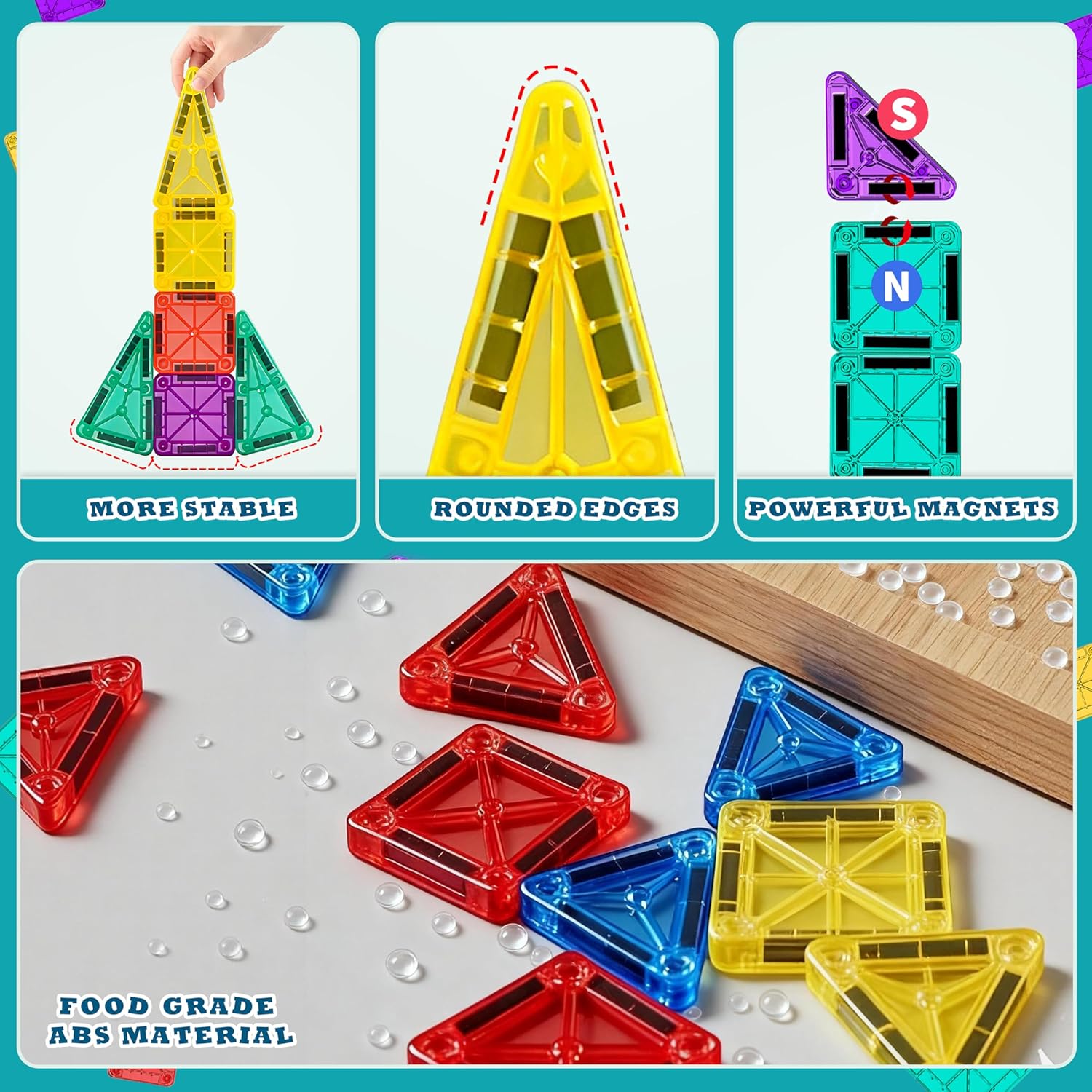 Magnetic Tiles for Kids Mini Magnet Tiles Building 43PCS Toddlers Magnetiles Travel Toys with Case & 2 Cars Basic STEM Magnets Construction Tile Toy Set Ages 3-8 Boys Girls