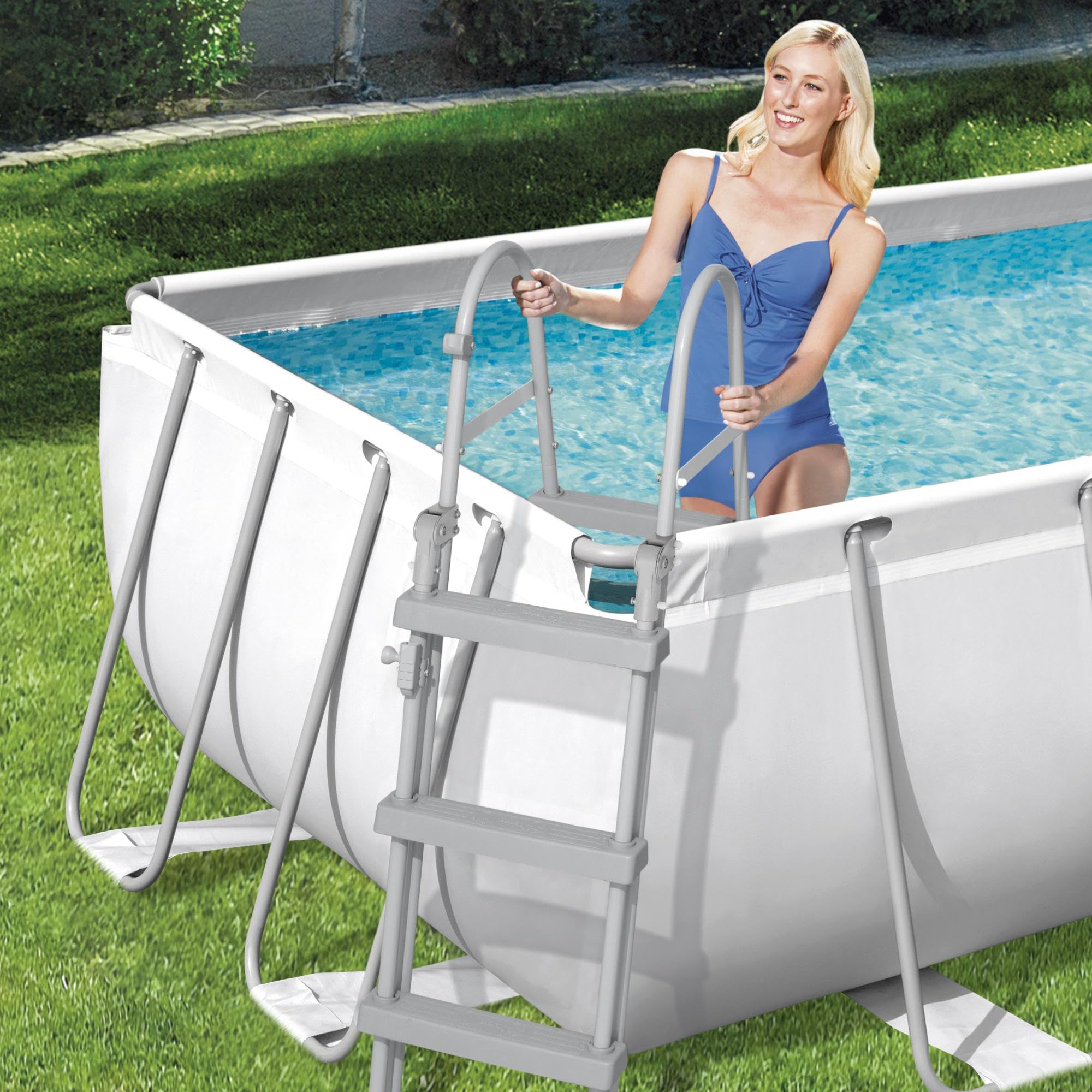 Bestway Power Steel Frame Pool-Set mit Filterpumpe 404 x 201 x 100 cm, lichtgrau, eckig