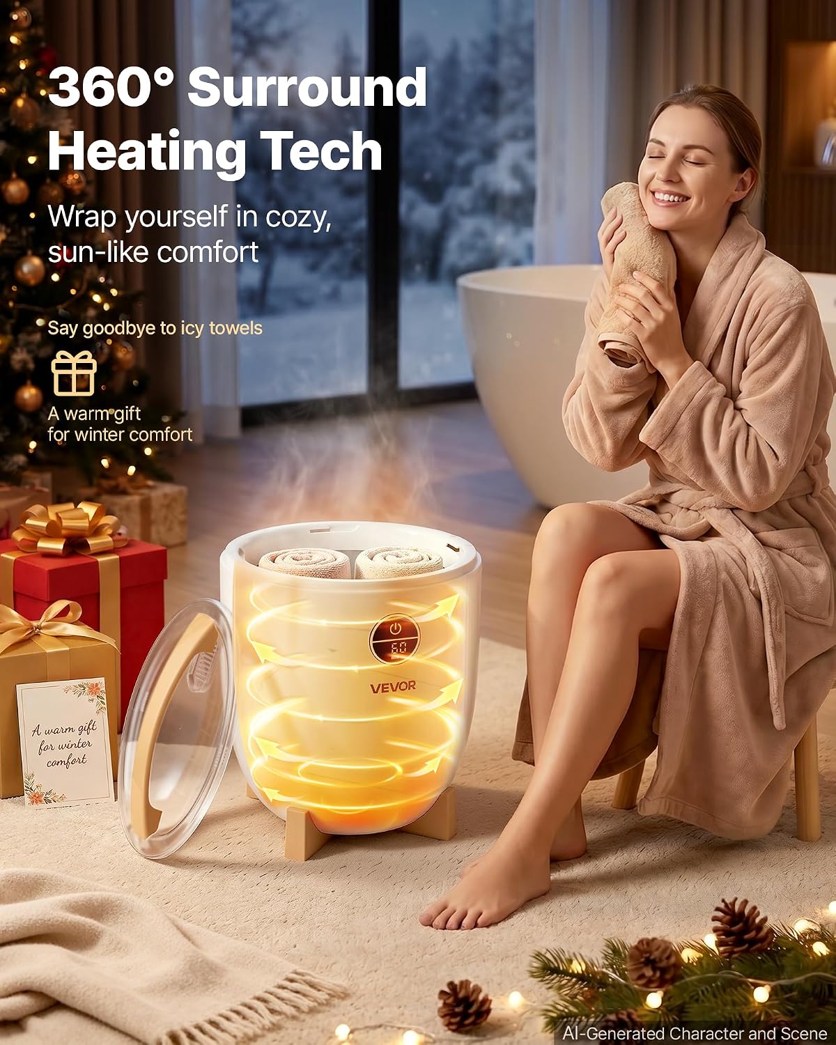 VEVOR Towel Warmers for Bathroom 12L Heated Towel Bucket with LED Display