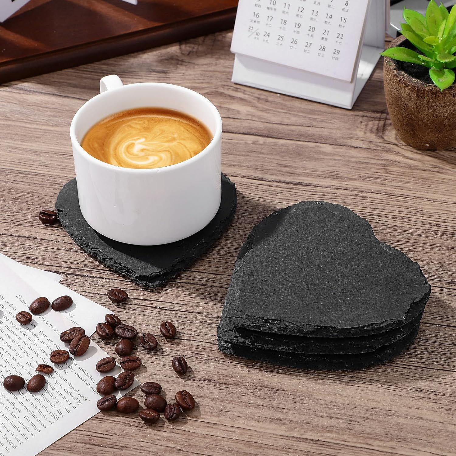4Pcs Heart Slate Coasters Bulk Black Stone Coasters Laser Engraving Blanks Coasters with Anti-Scratch Bottom Cup Mats Coastersfor Drink Coffee Bar Kitchen Home Decor (Black) - Image 4