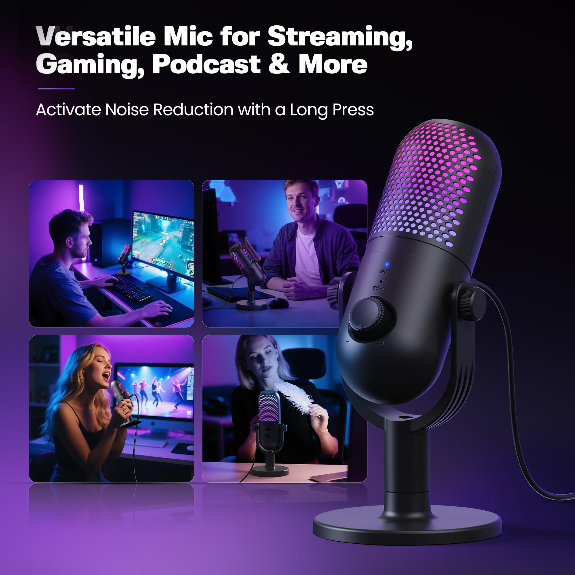 USB Microfono PC Gaming RGB: PC Gaming Microfoni per PS4 & PS5 - Microphone con Pulsante di Silenziamento - Podcast Micro per Youtuber - Regalo Cancellazione del Rumore Microfono per Gamer
