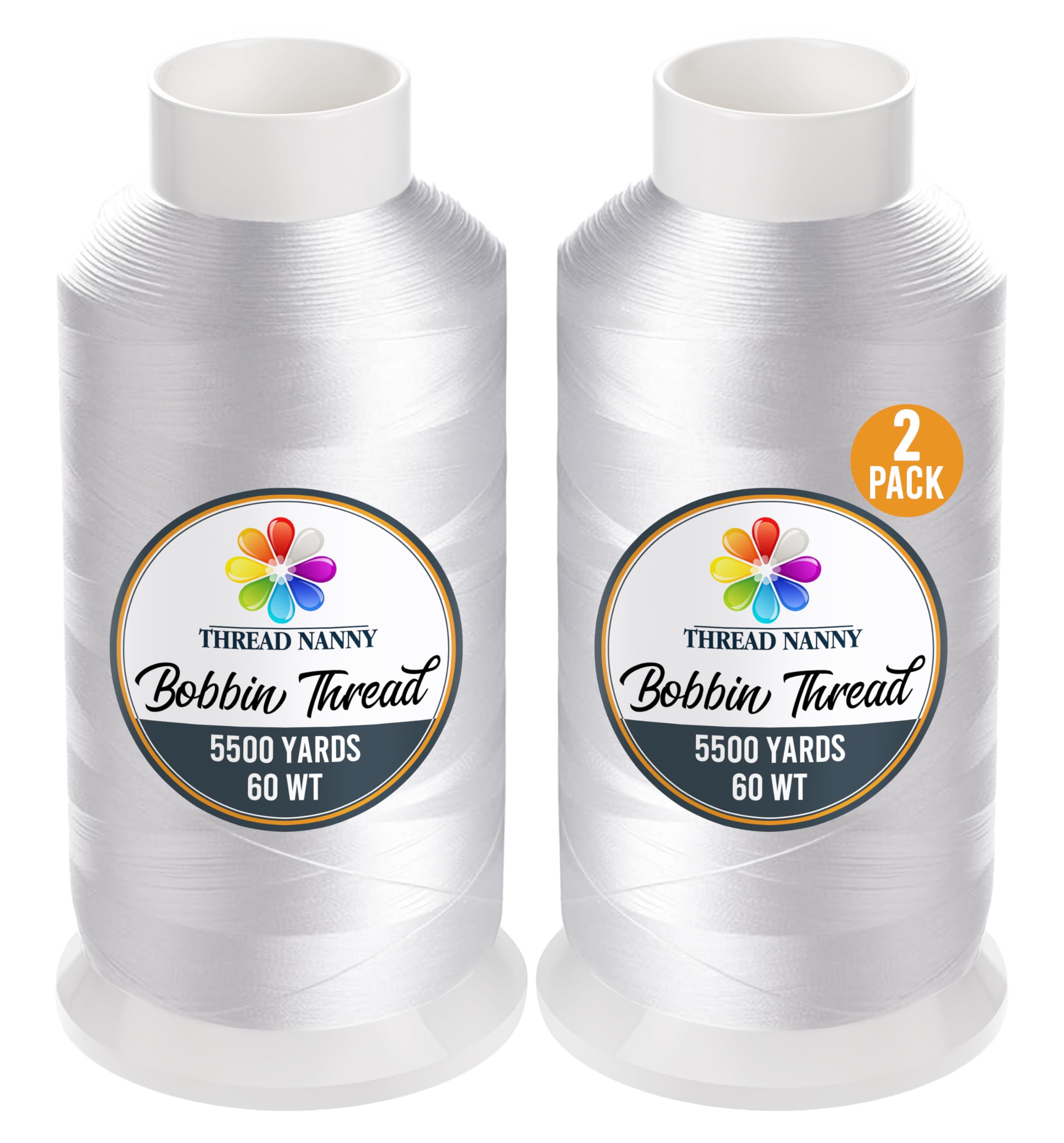 2 X-Large Cones Embroidery Bobbin Thread - 60wt for Machine Embroidery and Sewing Machines LintFree - 5500 Yards Each