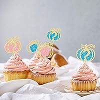Vista 6 de 24 piezas de calabaza revelación de género para cupcakes con purpurina de calabaza pies de bebé, selecciones de cupcakes para niños o niñas