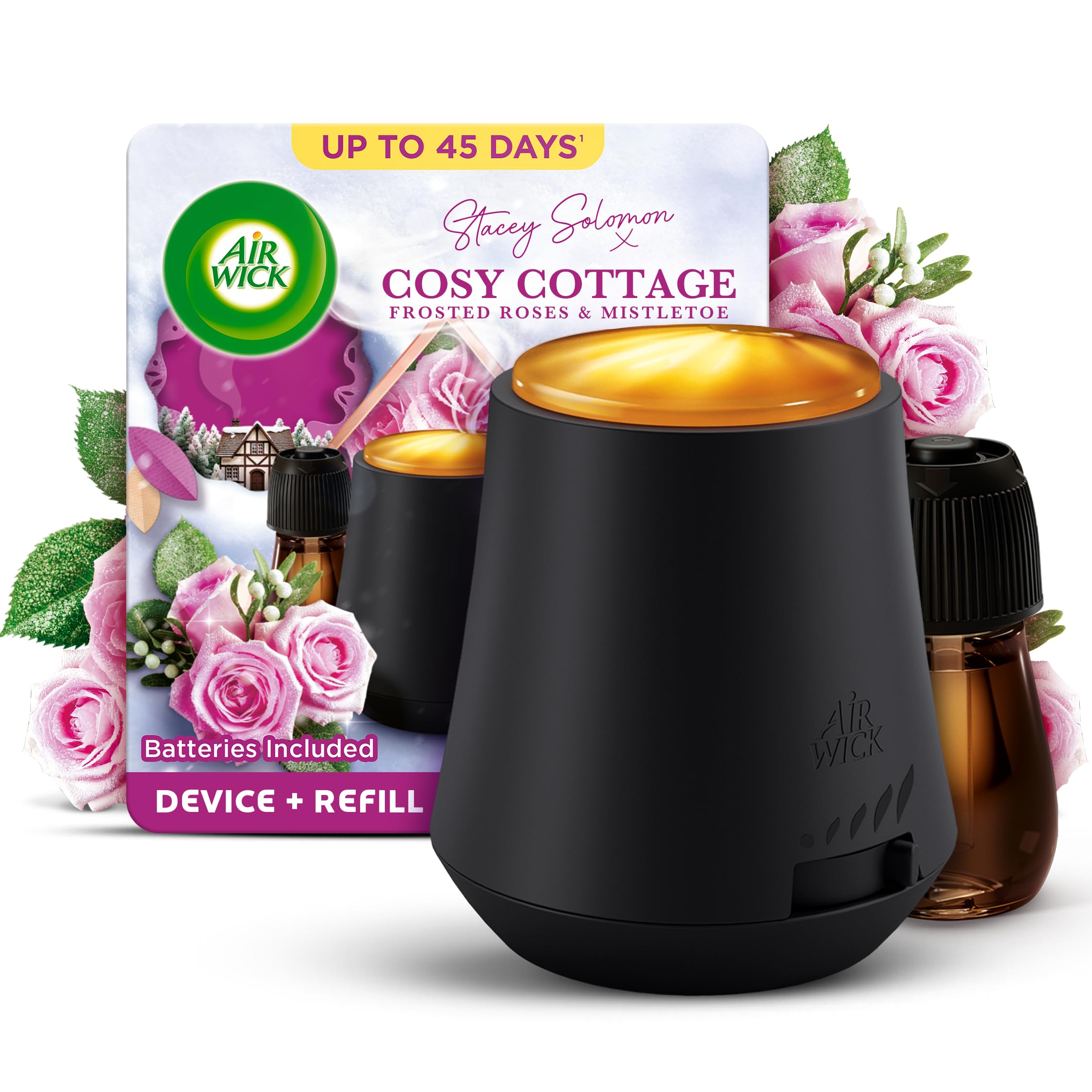 Air Wick |Cosy Cottage - Frosted Roses & Snowberry|Essential Mist Aroma Kit |1 x 20ml |1x Diffuser & 1 Bottle|Natural Essential Oils
