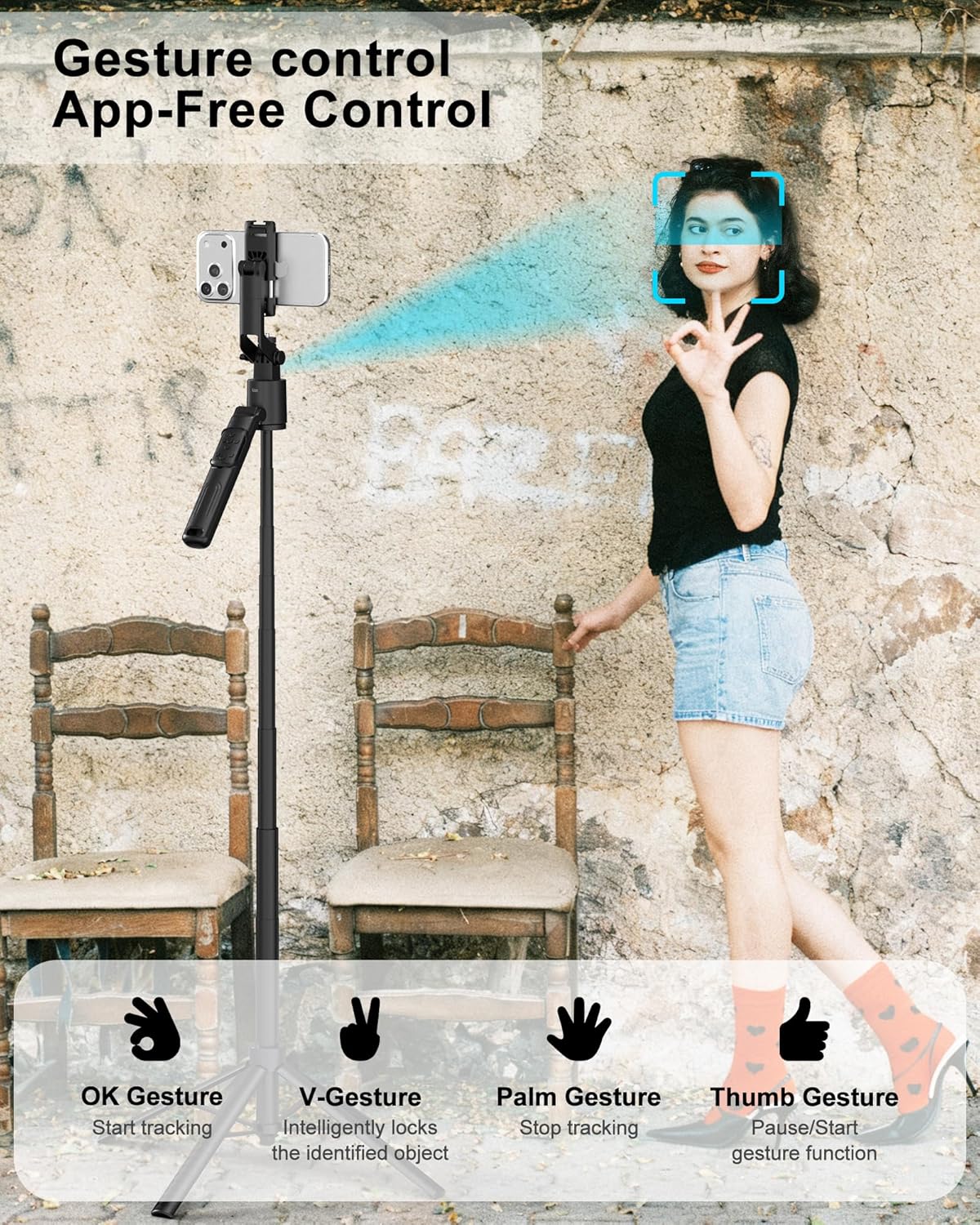 70" Auto Face Tracking Selfie Stick Tripod for iPhone/Android/Mini Camera, 360° Rotation Phone Tracking Tripod with Remote, 2Pcs Fill Lights, Phone Stand for Vlog Live Stream Video Recording