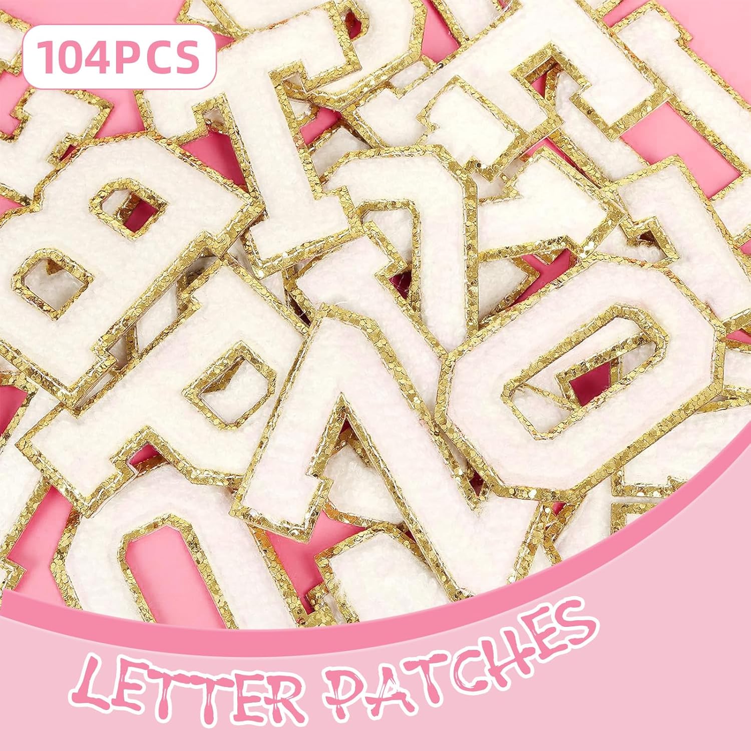 MXCOIRTP Self-Adhesive Chenille Letters Patches, 104PCS White Letter Stickers on Patches Varsity Letter Patches for Clothing Jackets Backpacks Hats Repair Alphabet Embroidered Applique