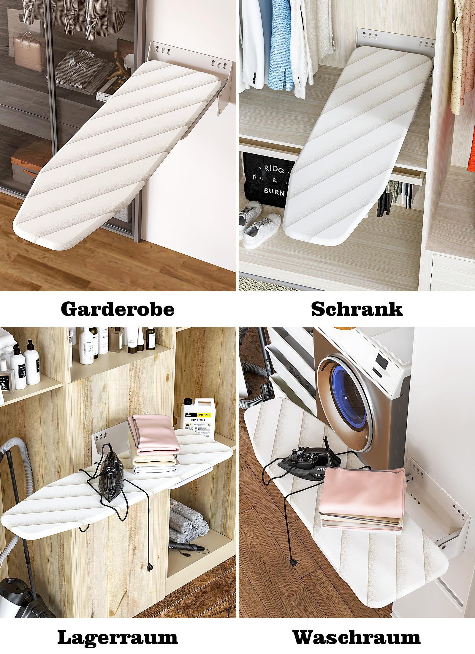 uyoyous Klappbares Bügelbrett 95 cm x 33 cm mit Hitzebeständigem Bezug, Platzsparender, um 180° Schwenkbarer, Strapazierfähiger Wandhalter für den Hauswirtschaftsraum Weiß
