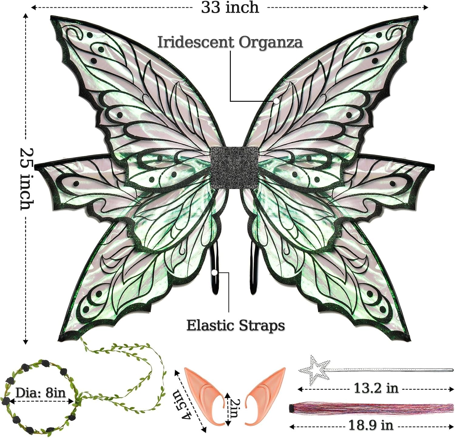 Large Fairy Wings Adult Women, 33"x25" Iridescent Glitter Butterfly Wings, Fairy Costume Set for Halloween Dress Up Party
