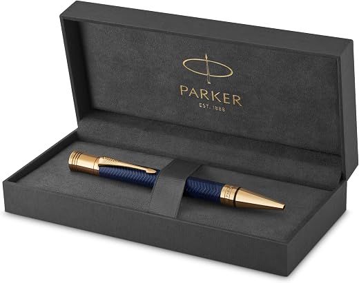 PARKER Duofold Ballpoint Pen, Prestige Blue Chevron with Medium Point Black Ink Refill (1931373)