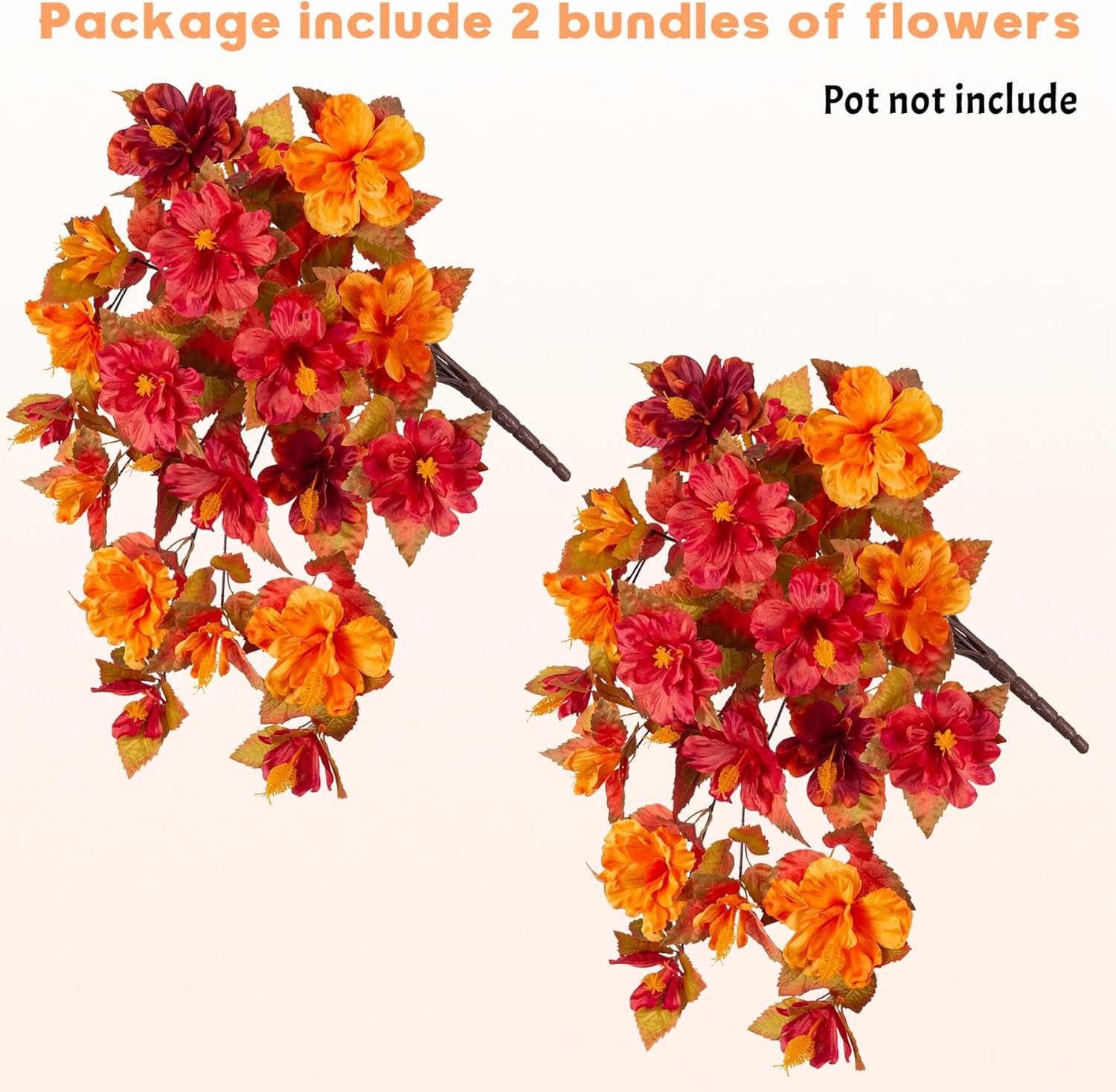 Fake Fall Flowers Artificial for Outdoors Decoration 2PCS Faux Orange Flowers for Outdoor Planters Outside Hibiscus Flower Fall Décor for Home Front Porch Yard Patio - Image 6