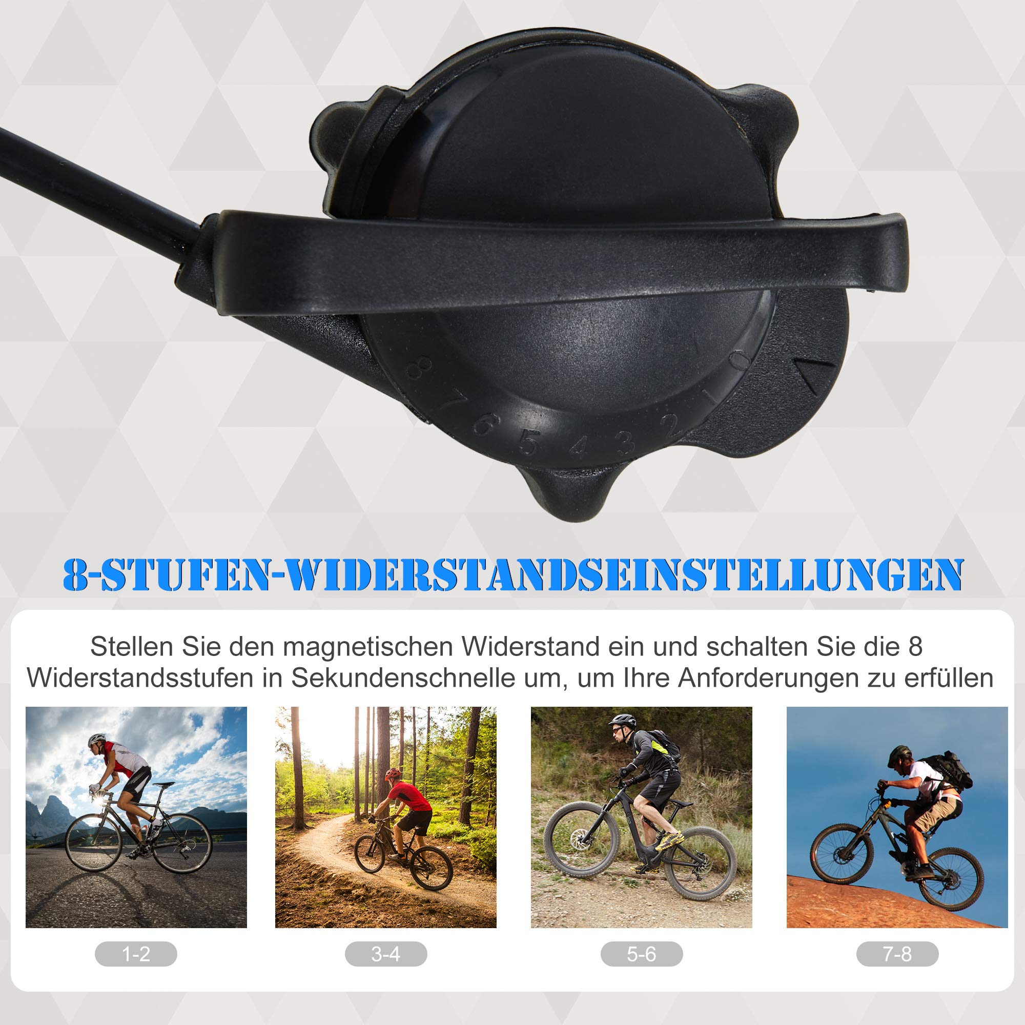 HOMCOM Rollentrainer Fahrradtrainer Heimtrainer mit 8-Stufen-Widerstand Magnetbremse für 650C, 700C/26-29" Metall Blau 77 x 56 x 47,5 cm