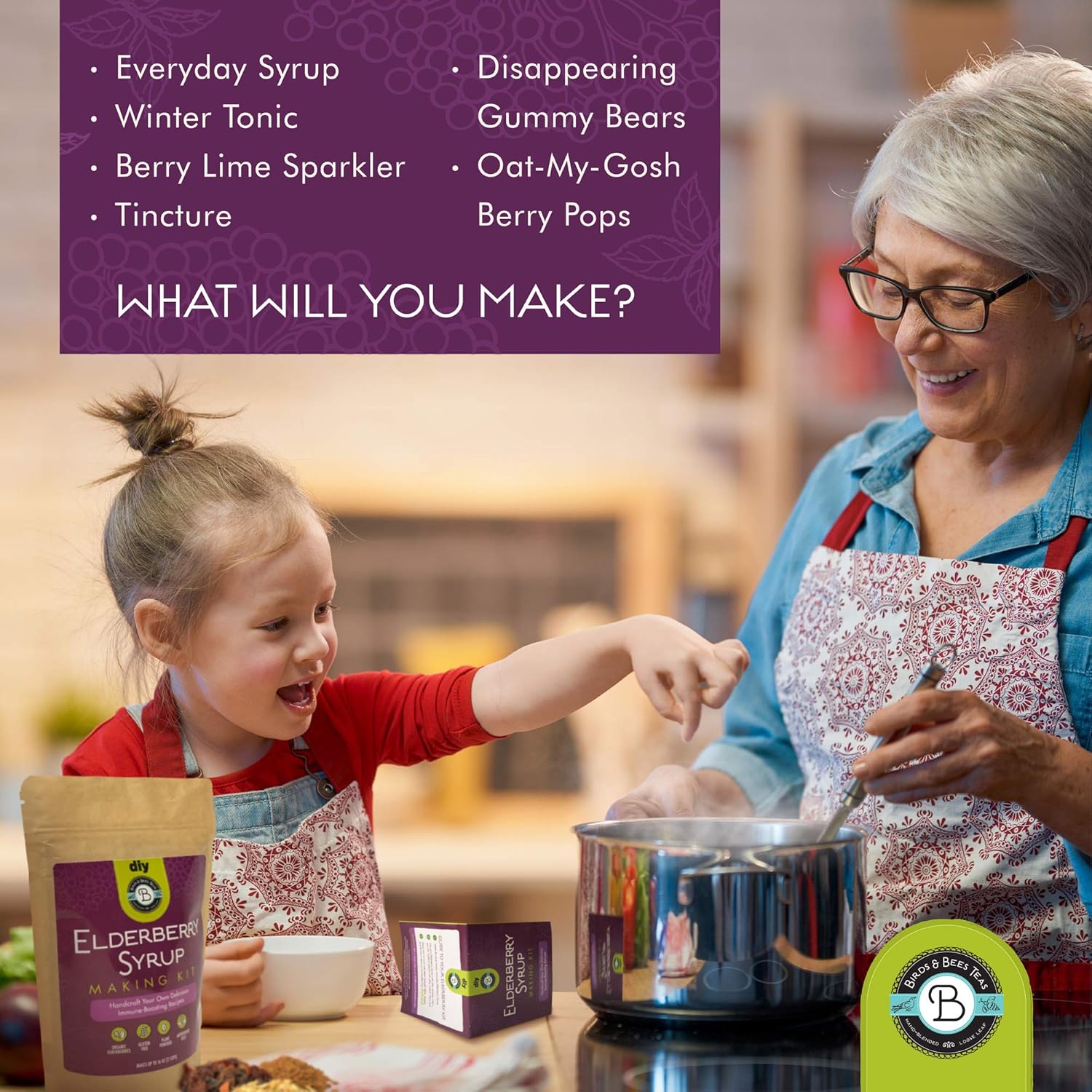 Elderberry Syrup Kit Organic - Make 12-24oz | with Dried Elderberries (Sambucus), Cinnamon, Rosehips, & Ginger - for Adults + Kids - by Birds & Bees Teas - Image 4