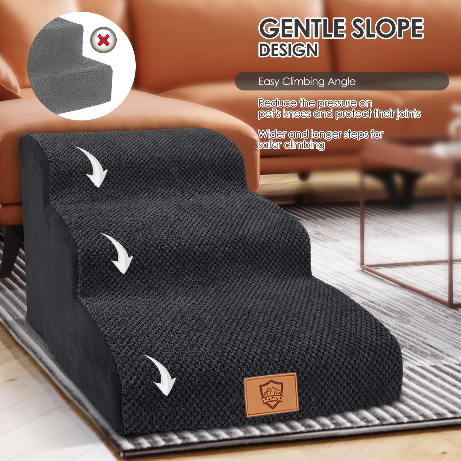 Scaletta Per Cani Myiosus - 3 Gradini In Schiuma Ad Alta Densità, Copertura Rimovibile, Antiscivolo, Per Divano E Letto (40x40x30 Cm)
