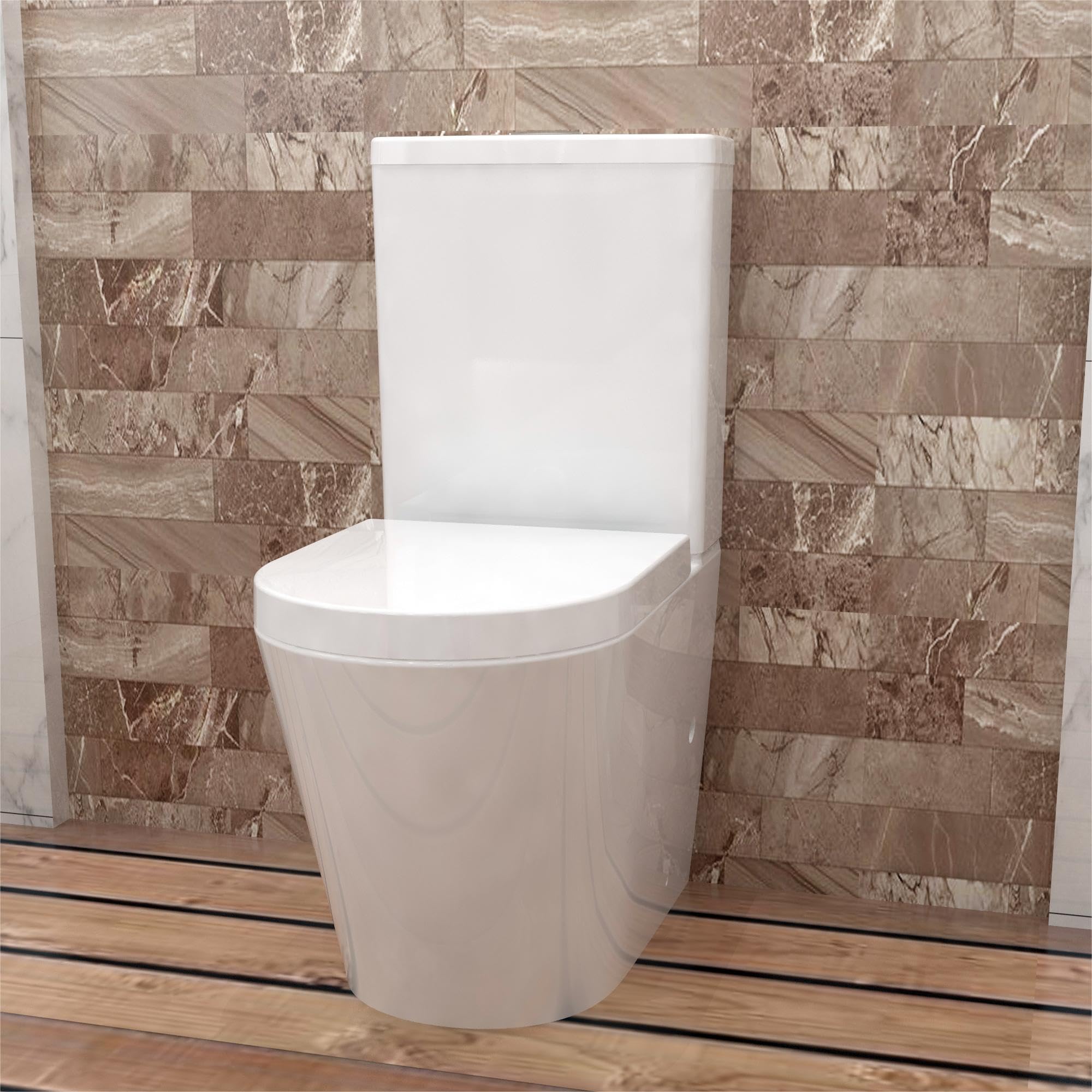 Huibathroom Bathroom Rimless Close Coupled Toilet Soft Close Seat WC White Ceramic