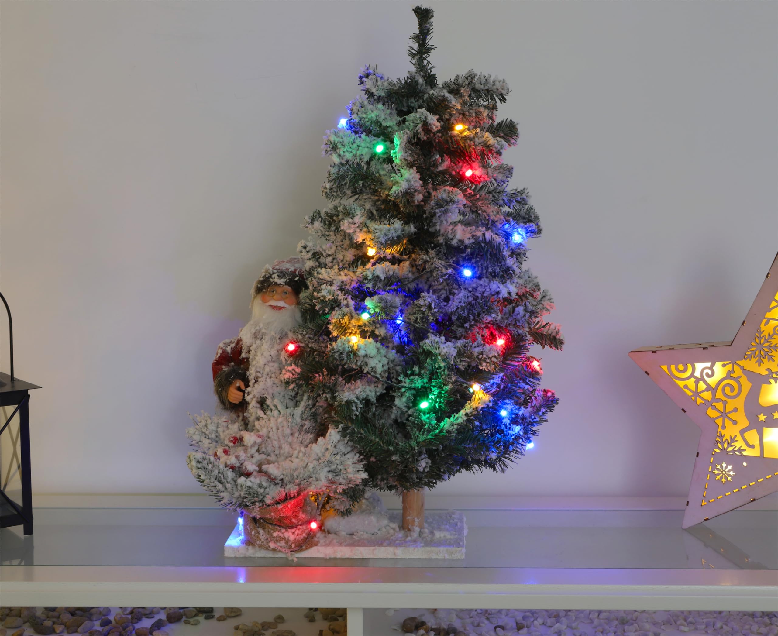 50cm con Pilas del Flocado Santa y decoración del árbol de Navidad con Grande del Multicolor de Luces LED