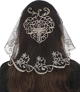 Mantilla Veils for Church Catholic, Small Sacred Heart Cross Lace Chapel Veil, Latin Mass Head Coverings for Women