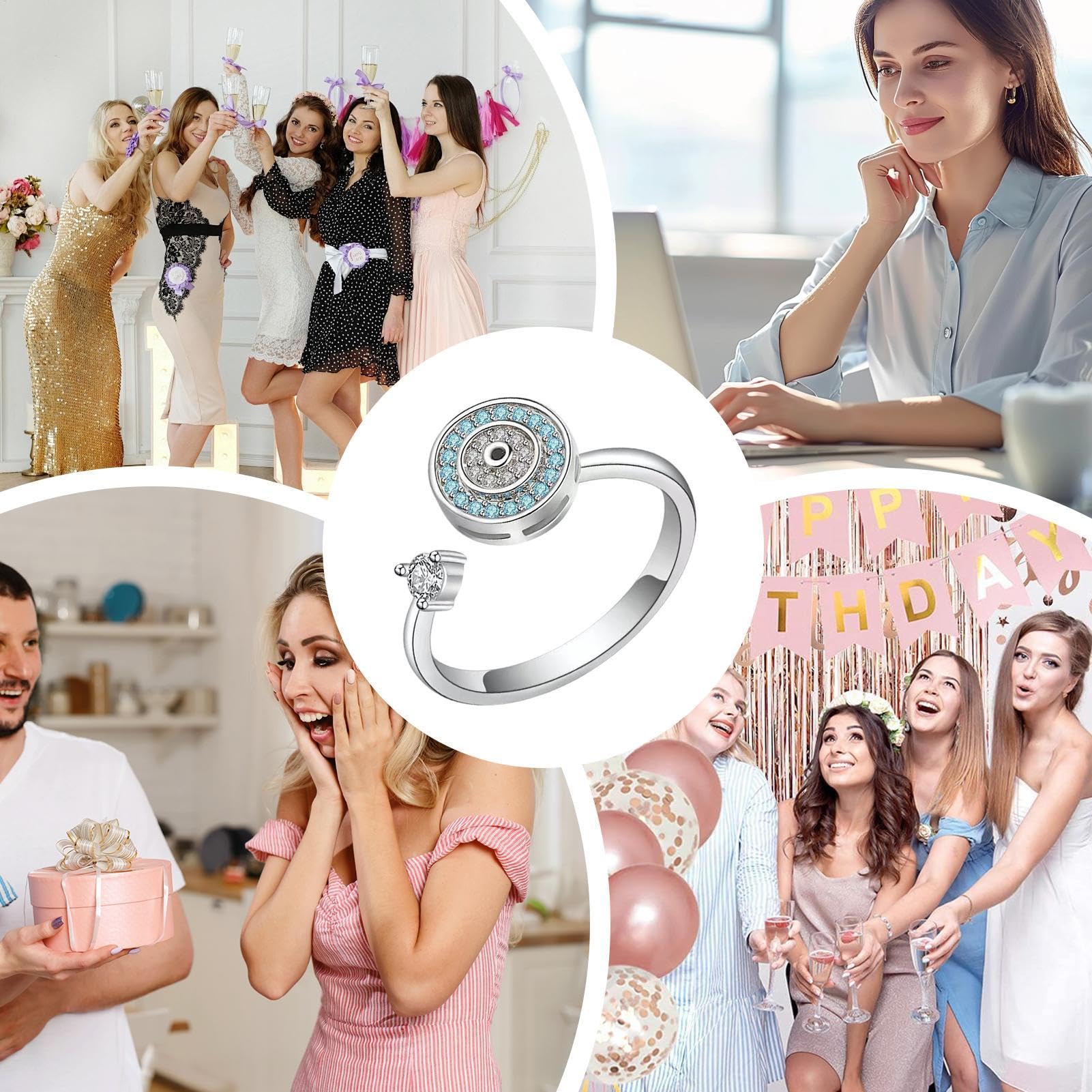 Biżuteria Fidget dla kobiet, obrotowe pierścionki dla kobiet - pierścienie sensoryczne Fidget Toy dla mężczyzn i kobiet, zabawka Fidget, elegancka biżuteria Fidget i dla przyjaciół, rodzin, na wakacje