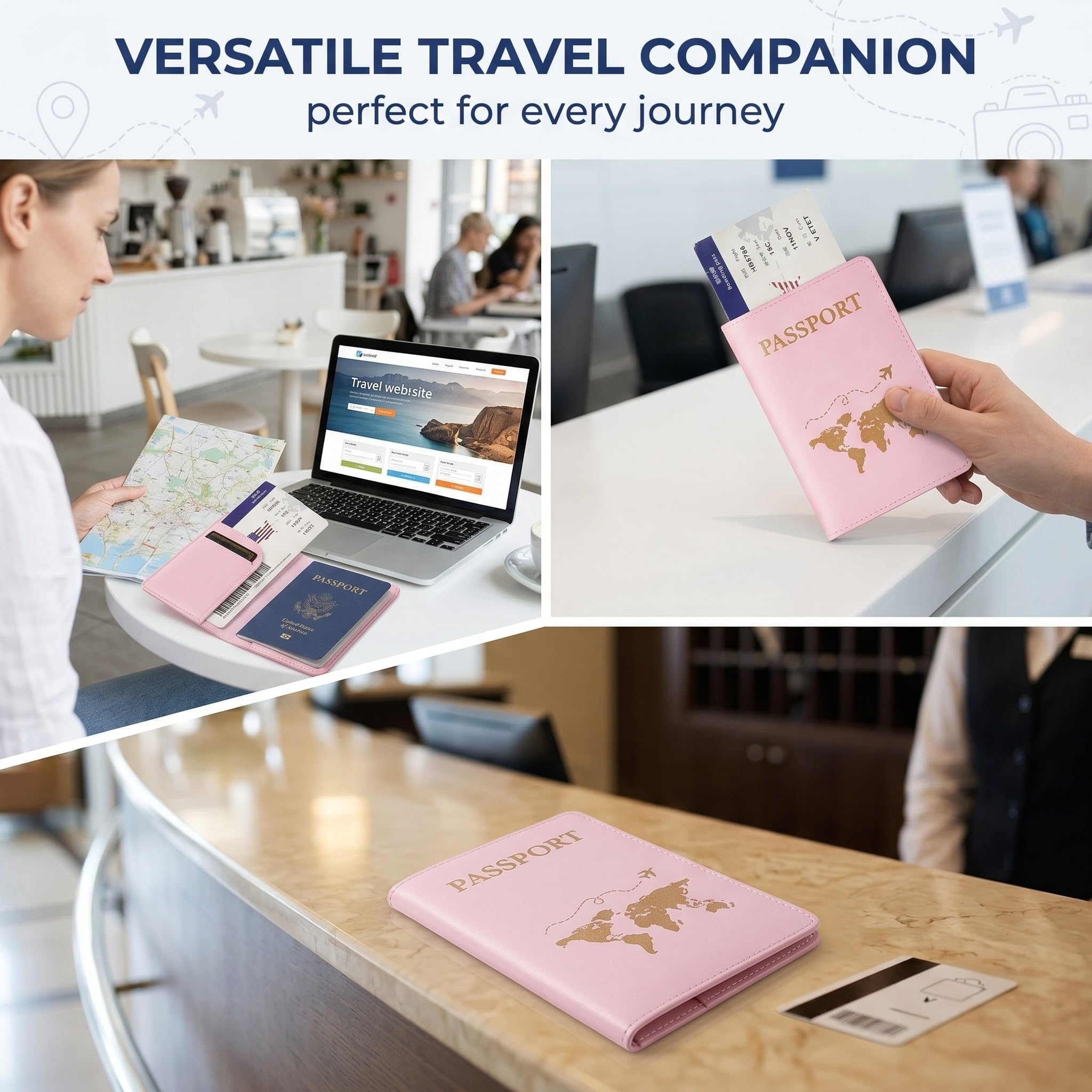 MKEAWUU Custodia Passaporto, 4 Pezzi In Pelle Pu, Colori Blu, Viola, Rosa Chiaro, Bianco, Formato Standard, Per Carte E Documenti