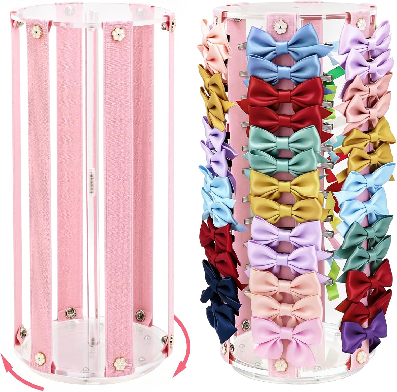 Rotating Bow Organizer for Girls - Spinning Large Capacity Hair Bow Holder with Cute Design, Effortless Hair Clip Organizer for Home Dresser, Essential Storage Solution for Girls