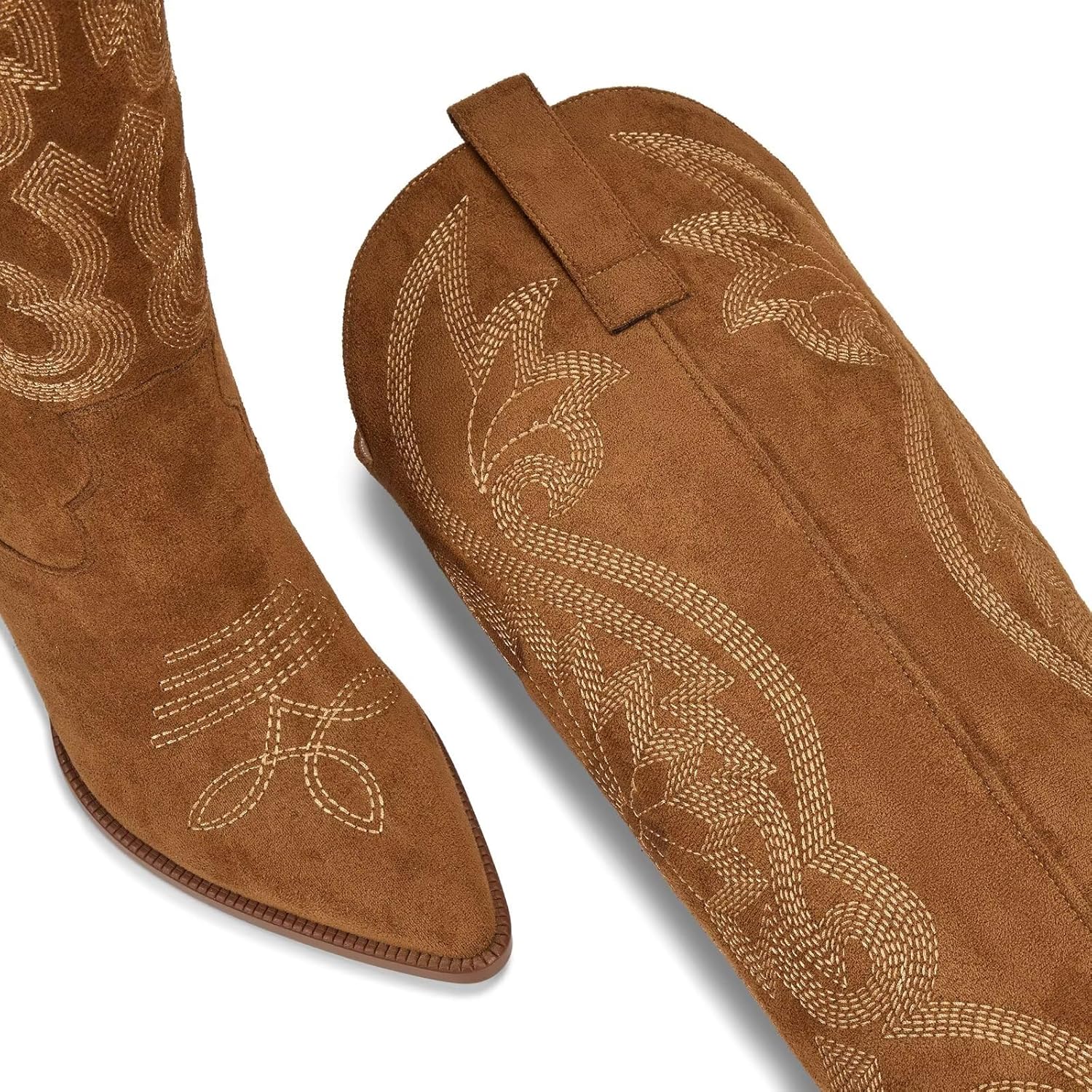 ISNOM Womens Cowboy Knee High Boots Cowgirl Boots Western Boots with Embroidered Pointed Toe Chunky Heel Slip on Retro Tall Boots - Image 5