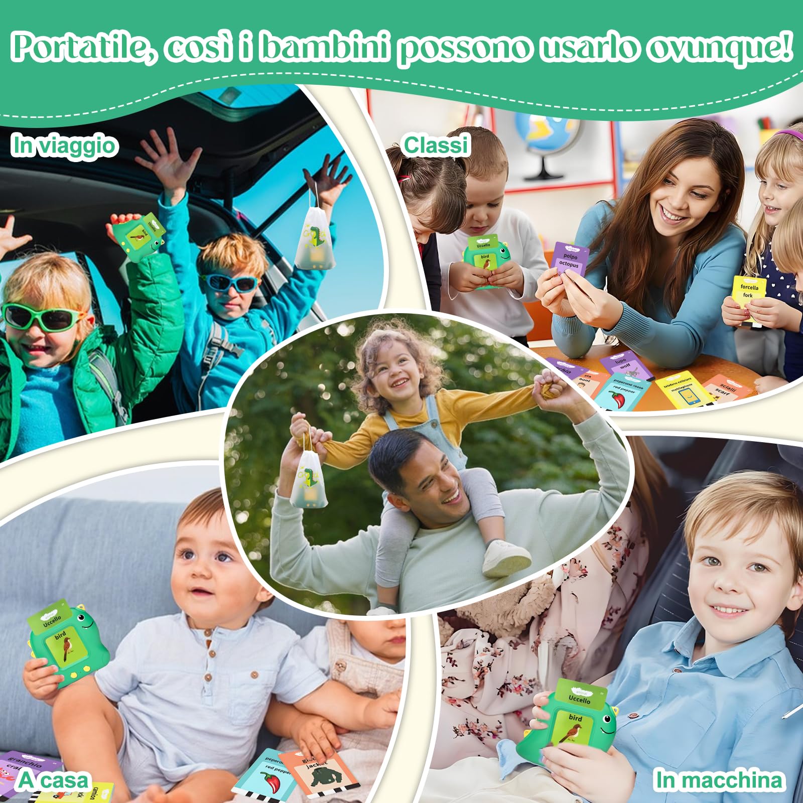 Carte Parlanti Per Bambini 2-6 Anni - 510 Parole In Italiano E Inglese, Gioco Educativo Montessori Rosa - 5
