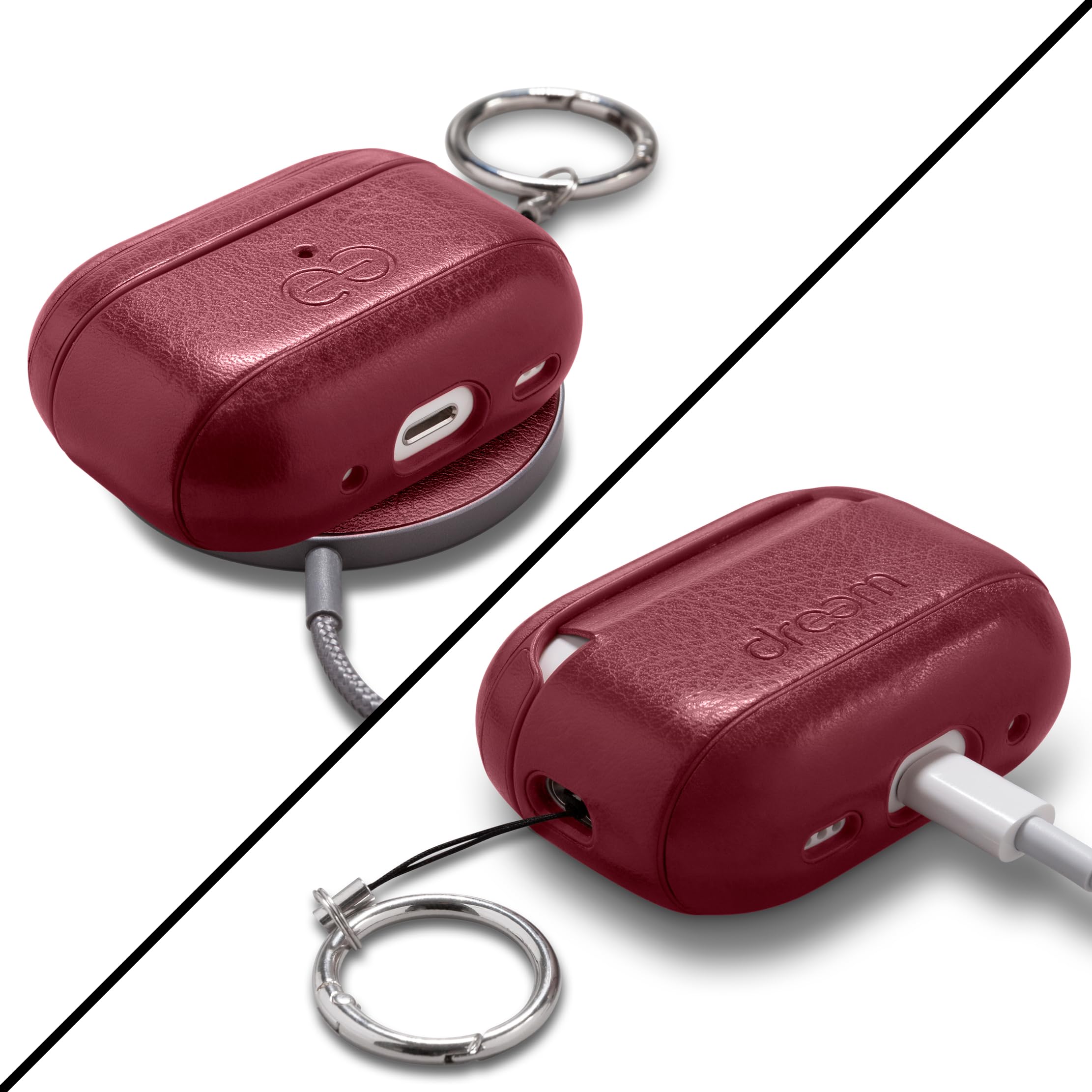 Dreem Om AirPods Pro 2/Pro Housse en Cuir Vegan - Compatible avec Étui pour AirPods Pro Les écouteurs sans Fil Bluetooth Apple pour iPhone - Bourgogne - 5