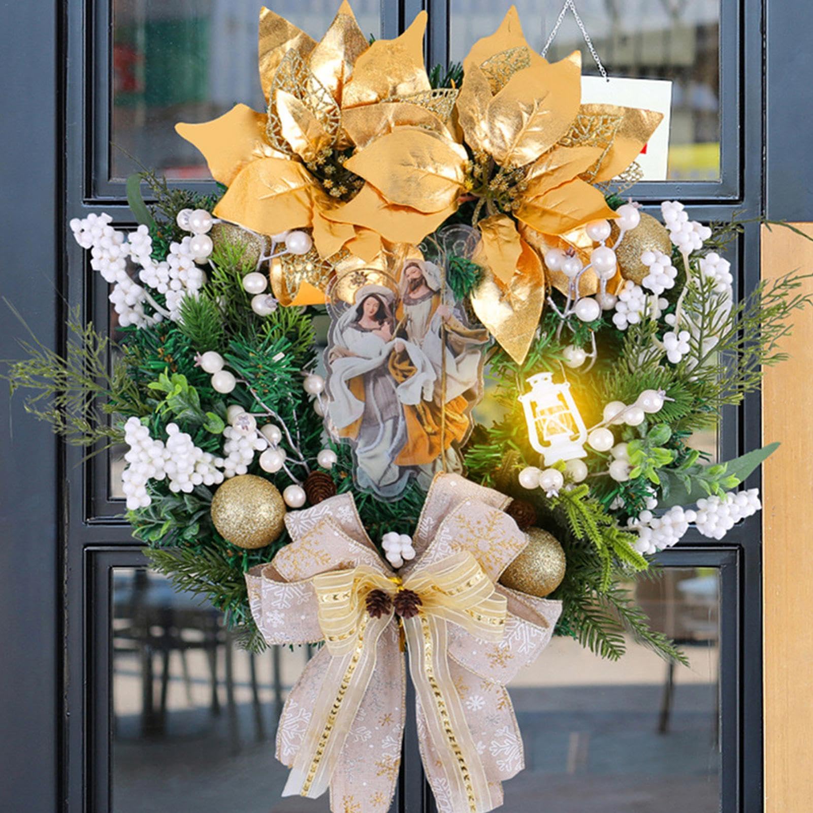 Décorations de couronne de Noël Sainte – Couronnes de Noël | couronnes de Noël, couronnes de Noël, décorations de crèche, accessoires de Noël élégants pour porte