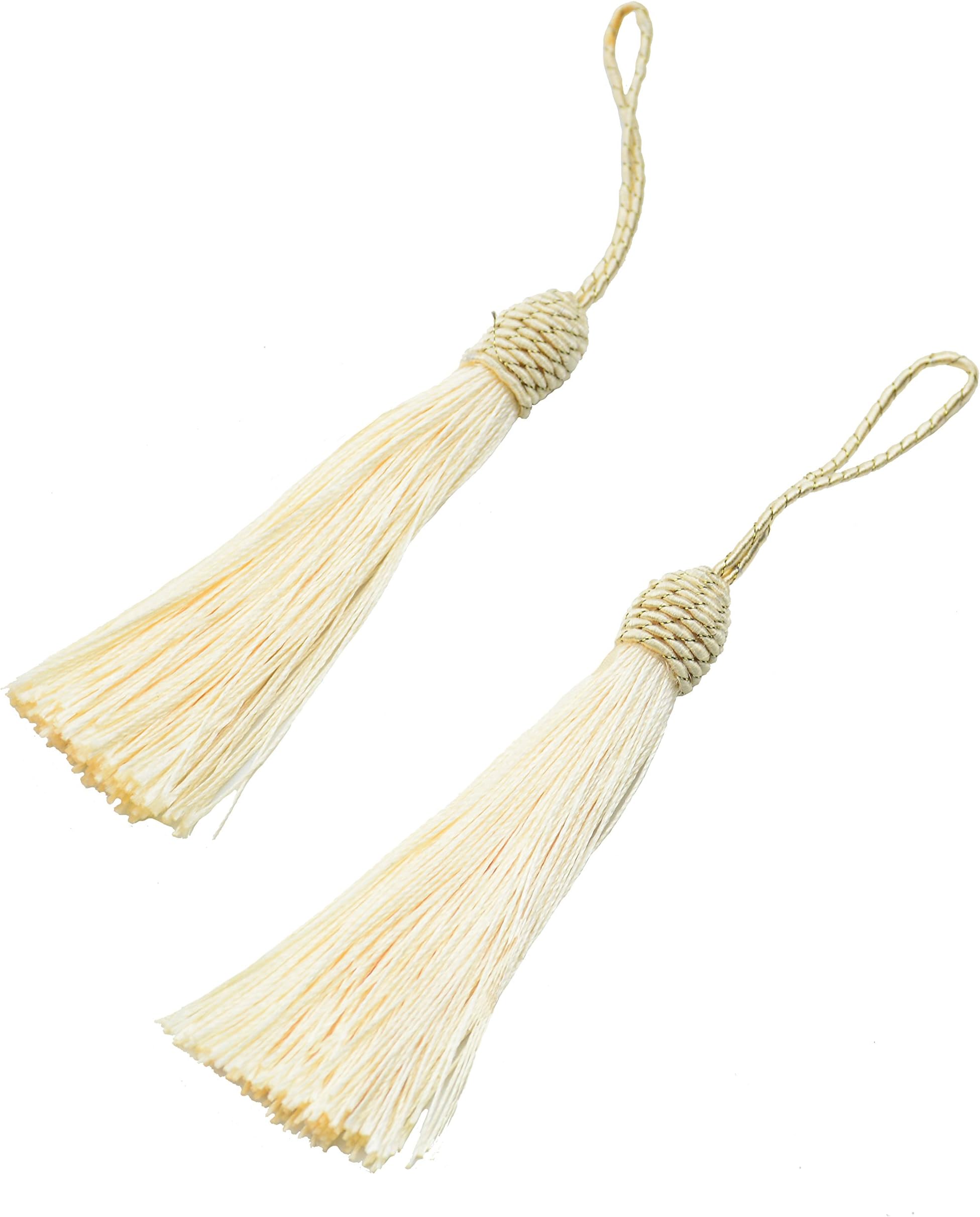 Makhry 20pcs 15.5cm/6 Inch Silky Floss Bookmark Tassels with 2-Inch Cord Loop and Small Chinese Knot for Jewelry Making, Souvenir, Bookmarks, DIY Craft Accessory (Beige)