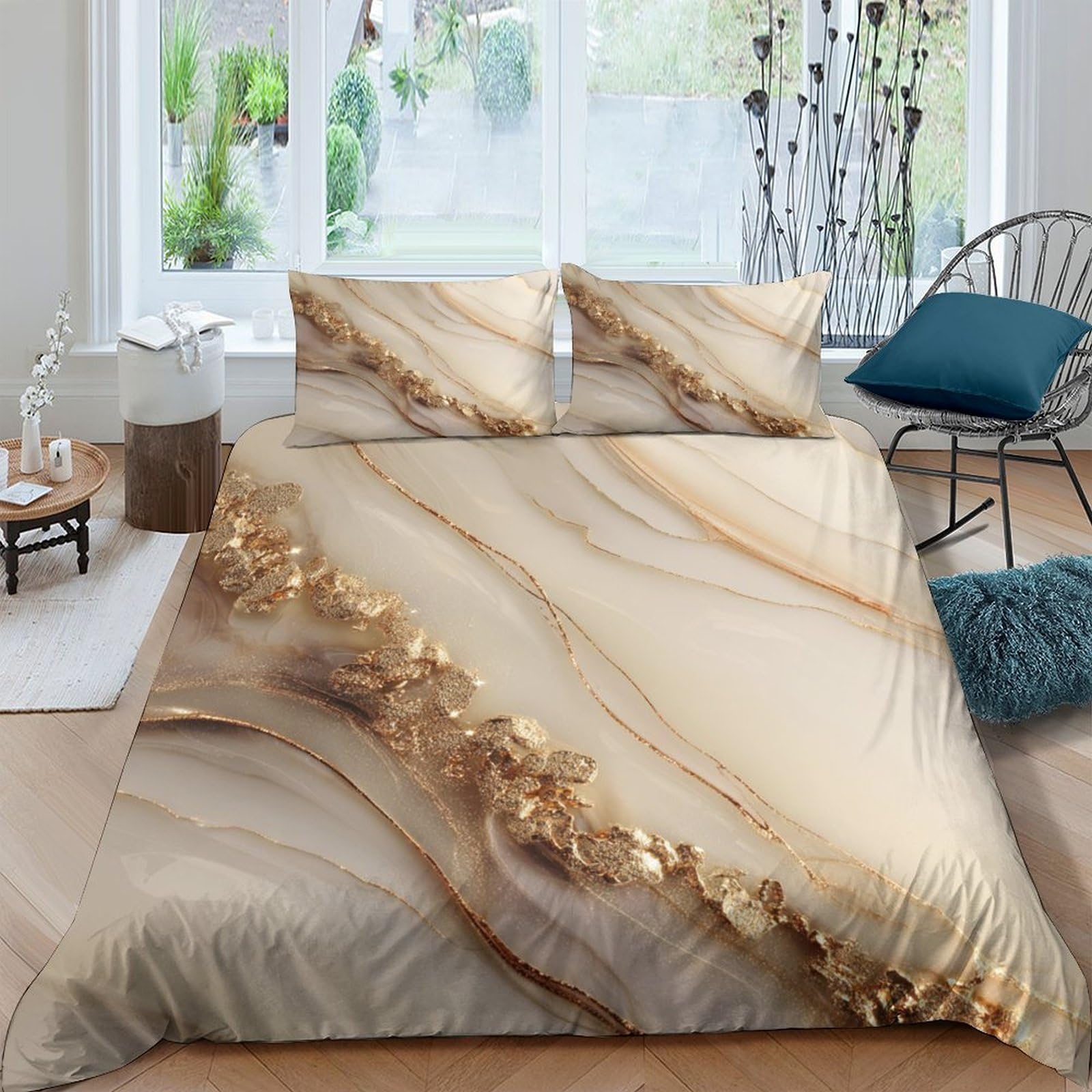 Ctjqhvkz Style-2 3D Printed Marble Gold Fitted Sheet Microfiber Soft Decorative Abstract Bed Cover For Bedroom Guest Room Protection Single（135X200cm）