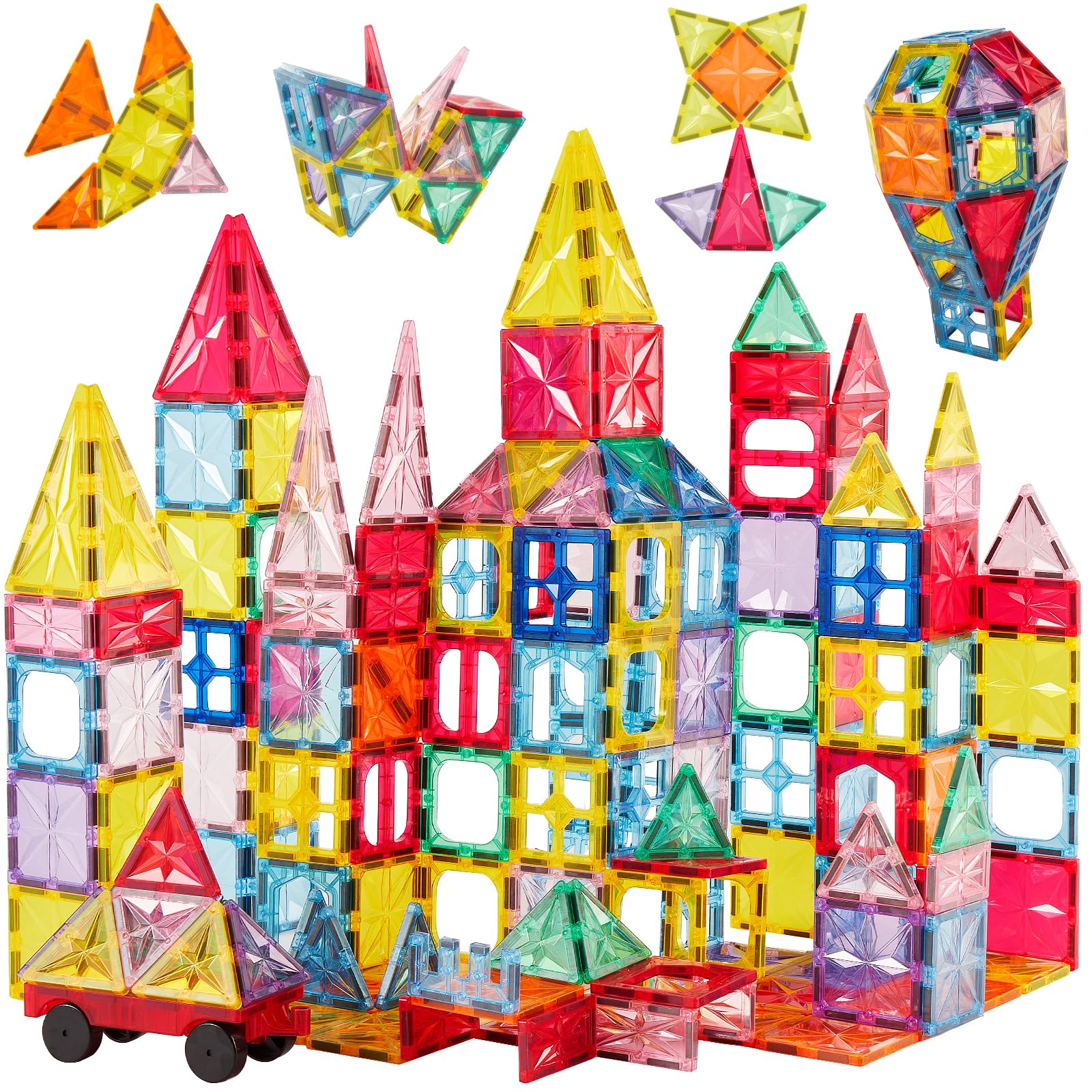 AOLEVA 100 PCS Large Size Magnetic Building Blocks Tiles for Kids Colorful Theme Magnet Puzzle Magnetic Construction Toy Set STEM Educational Toys Gifts for Kids Boys Girls 3 4 5 6 7+ Years Old