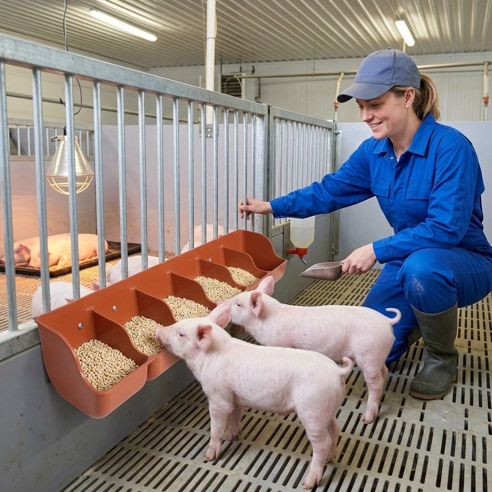 Comedero para Lechones, Bandeja Organizadora Multifuncional Y Resistente para Ovejas, con Ranura para Alimentar Cabras Y Ganado Vacuno, Rojo Marrón