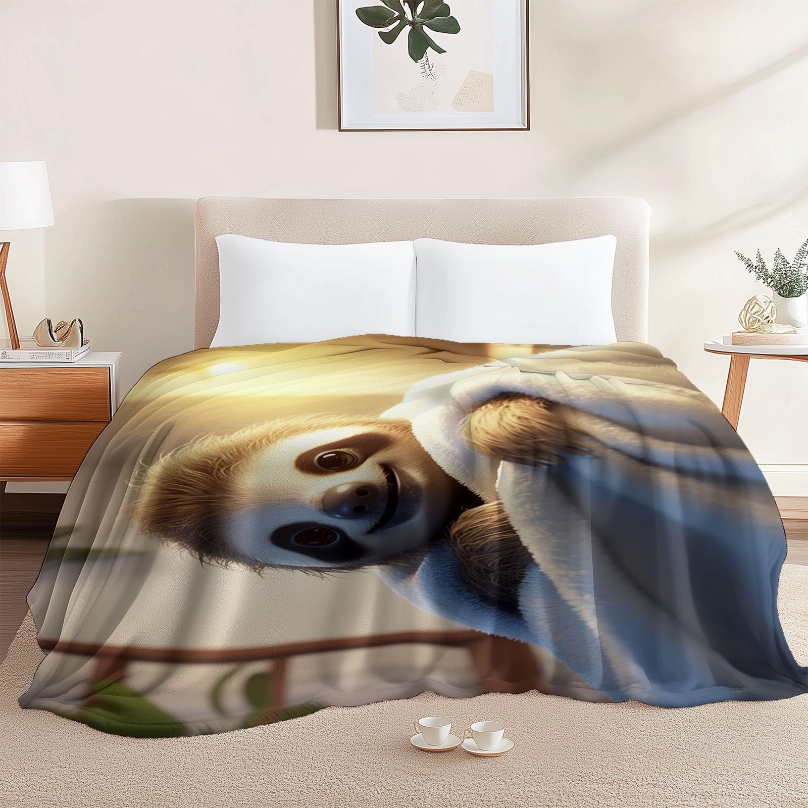 Warme Kuscheldecke Flanell Faultier Decke, 150 x 200 cm Niedliches Tier Faultier Drucken Sofadecke Weiche - Flauschige Wolldecken Tagesdecke Wohndecke Für Erwachsene & Kinder Dekor Grau