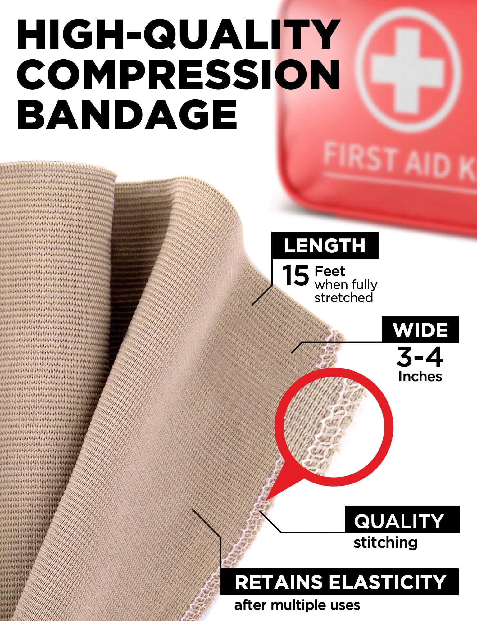 Premium Elastic Bandage Wrap - 4pk (2x3in, 2x4in) + 12 Extra Clips - Strong Compression Bandage Wrap for Leg, Arm, Wrists, Elbow, Ankles, Feet and Knees - for First Aid Kit and After Surgery Recovery — Amazon image 2