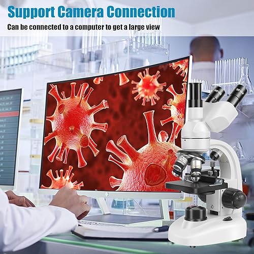 Miniatura 5 de Microscopio trinocular compuesto, microscopio LED profesional de laboratorio 40X-5000X para adultos con oculares WF10X y WF25X, escenario mecánico,
