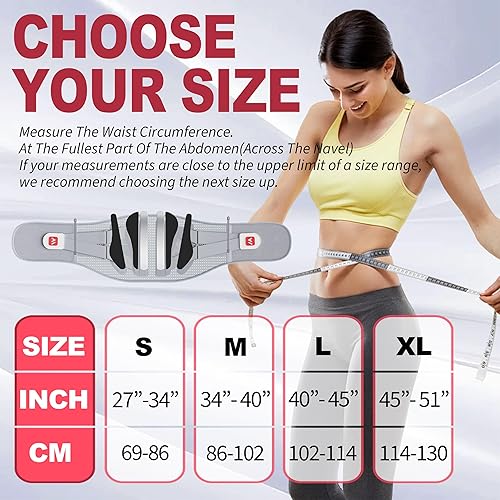 Miniatura 5 de Soporte de espalda para aliviar el dolor de espalda baja, cinturón de apoyo lumbar con 8 barras de soporte zonadas, correa ajustable y tejido 3D