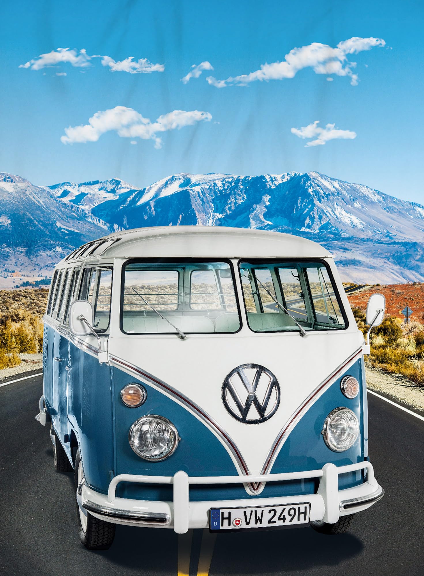 BERONAGE Grande Couverture VW Volkswagen T1 Adventure - Bleu - 150 X 200 Cm - Couverture Douillette En Polaire - Idéale Pour Le Canapé Et Le Lit - Convient Pour La Parure