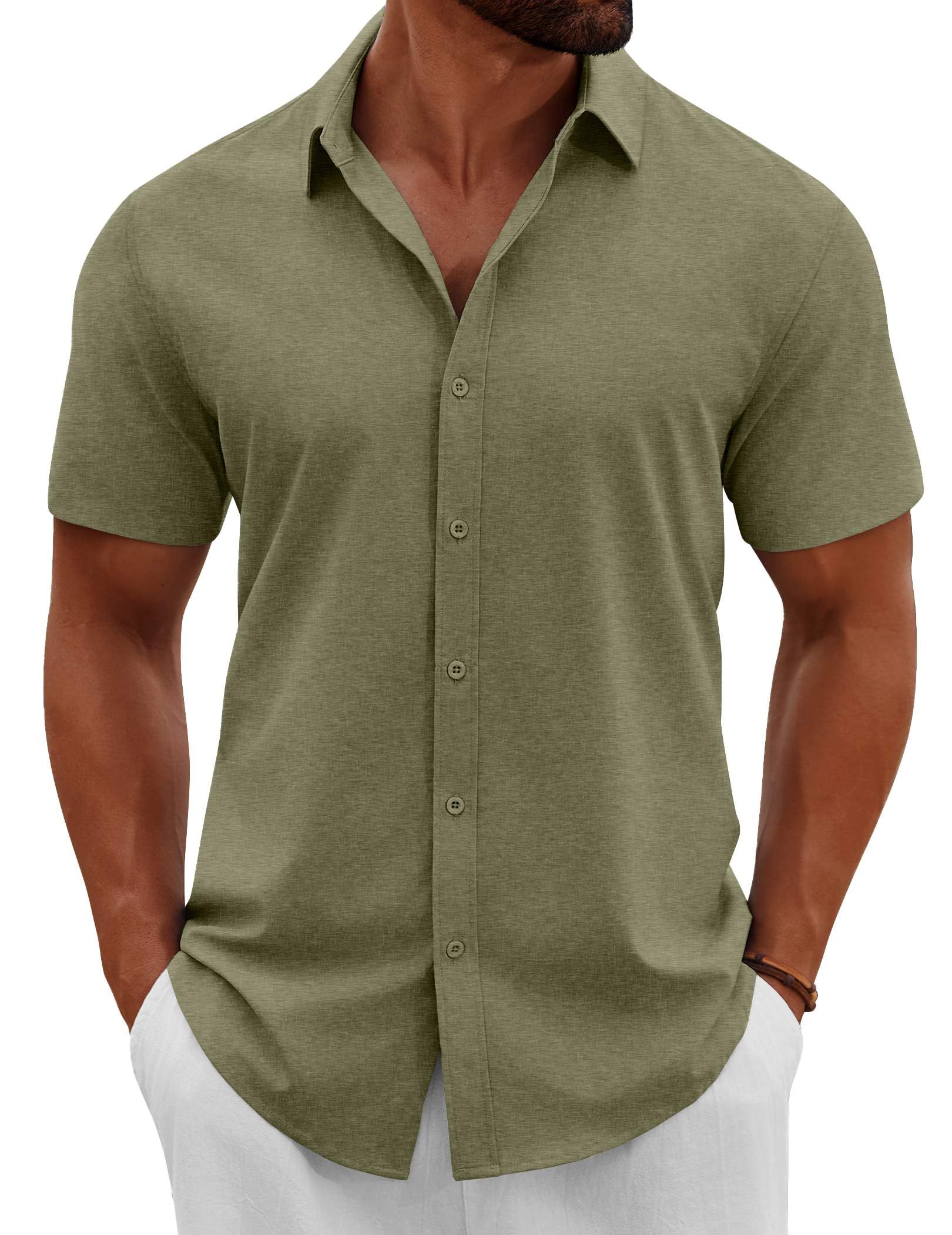 COOFANDY Men's Button Down Shirts Short Sleeve Casual Summer Beach Shirts Vacation Wedding Shirts