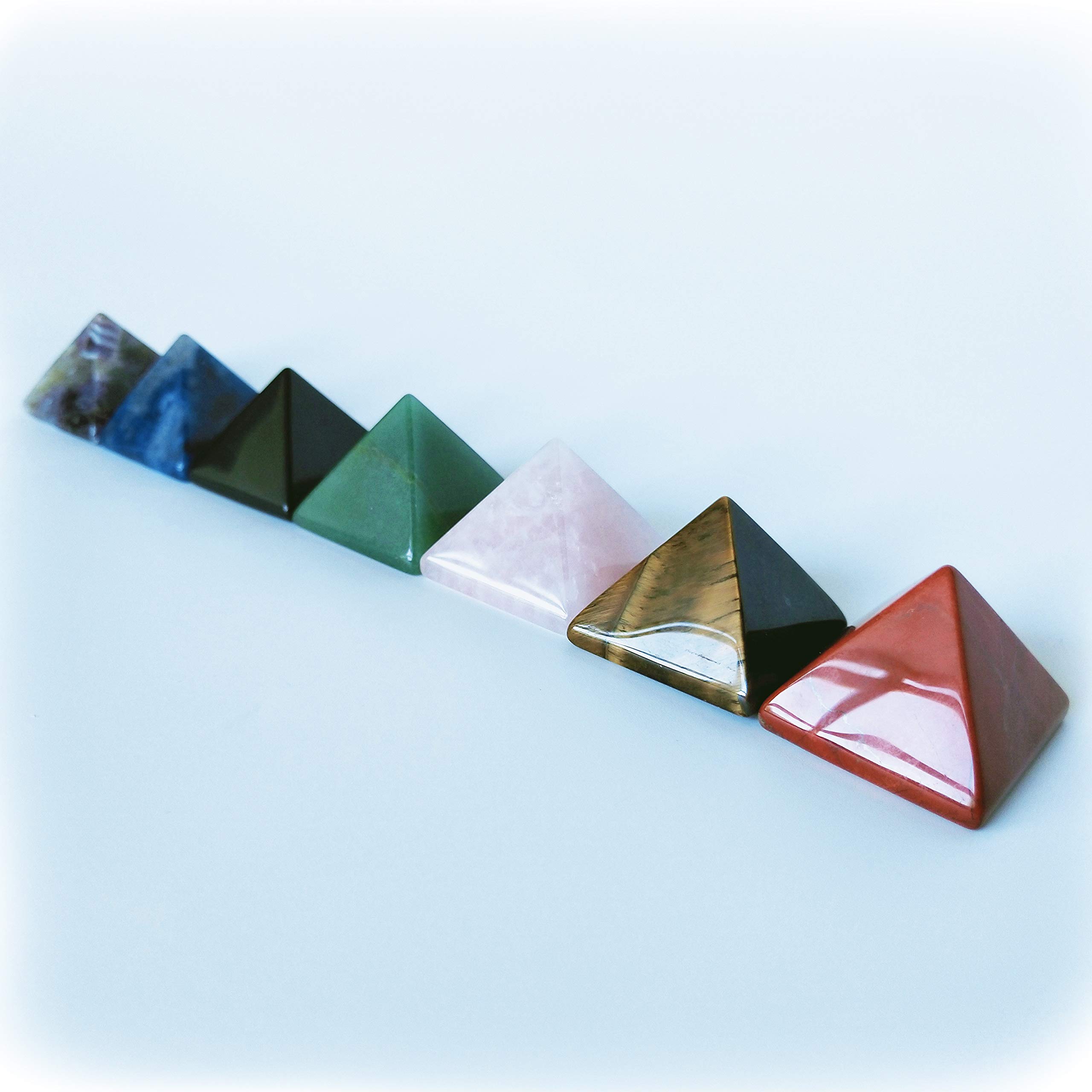 Mina Heal Set of 7 Crystal Pyramids of Natural Chakra Healing Stones, 1.5 inch