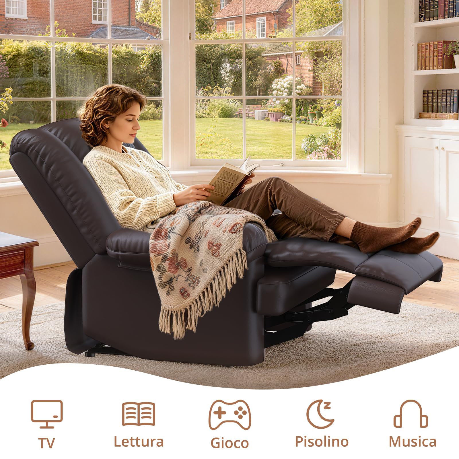Hamoldy Poltrona Reclinabile Ergonomica Relax, Sedia Confortevole per Anziani adatta a Soggiorno, Camera da Letto e Cameretta Infantile Marrone