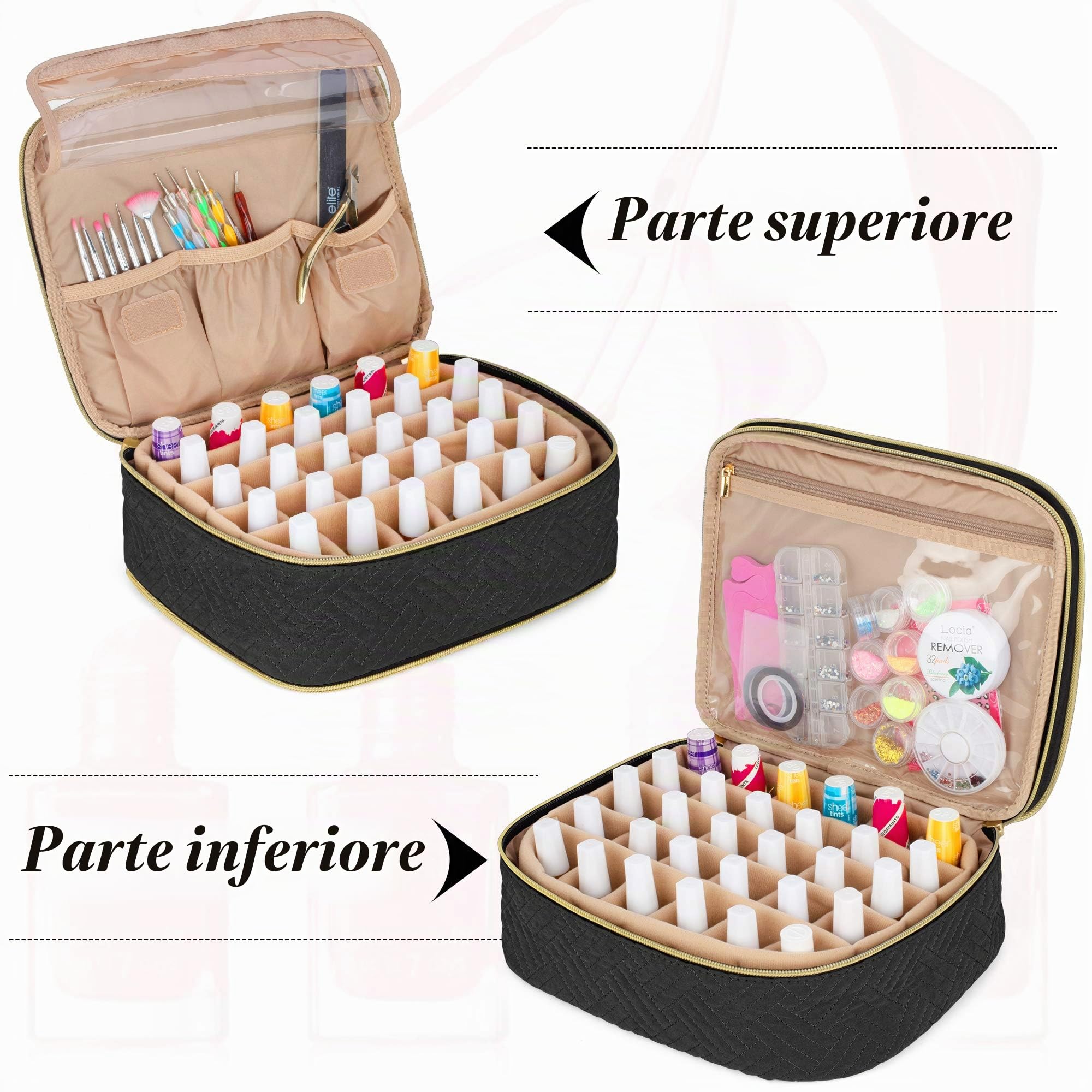 Luxja Organizer per Smalti per Unghie Staccabile a 2 Strati | Valigetta Porta Smalti per 60 Bottiglie (15 ml - 0,5 fl. oz), Borsa Organizer per Smalto